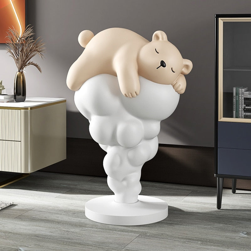 Bear on Clouds Statue Ornament - Handmade Resin Figurine for Home Decor, Gift & Collectible | Perfect for Living Room, Nursery & Bookshelf Display