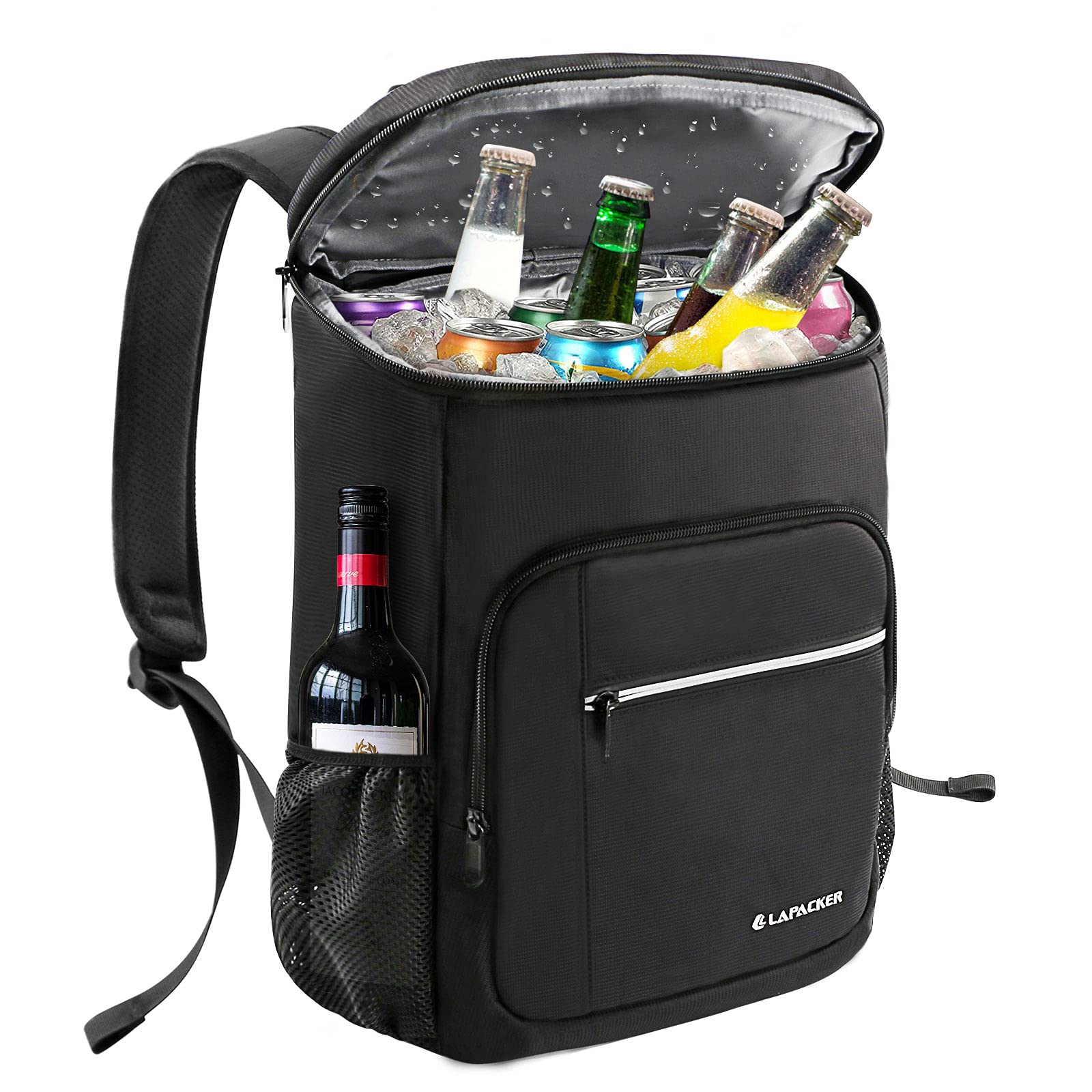 Leakproof Cooler Backpack for Men & Women - 15.6 Quart Insulated Lunch Bag, Black Nylon Backpack for Picnic, Hiking, Camping & Beach