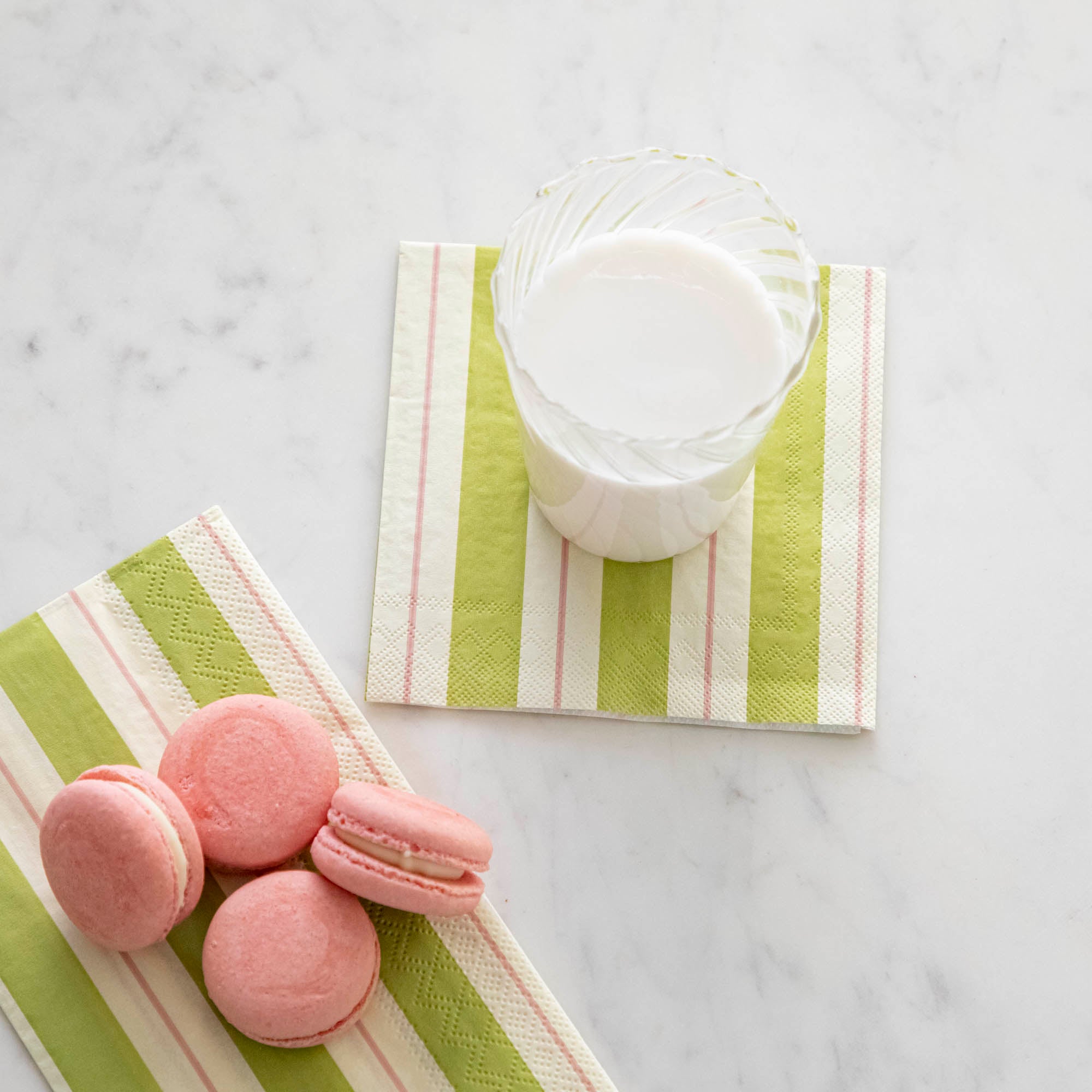 Green & Pink Awning Stripe Cocktail Napkins - 50 Pack Premium Cotton Drink Napkins for Parties, Weddings & Home Decor - Elegant Beverage Napkins for Cocktail Hour, Bridal Showers & Summer Entertaining