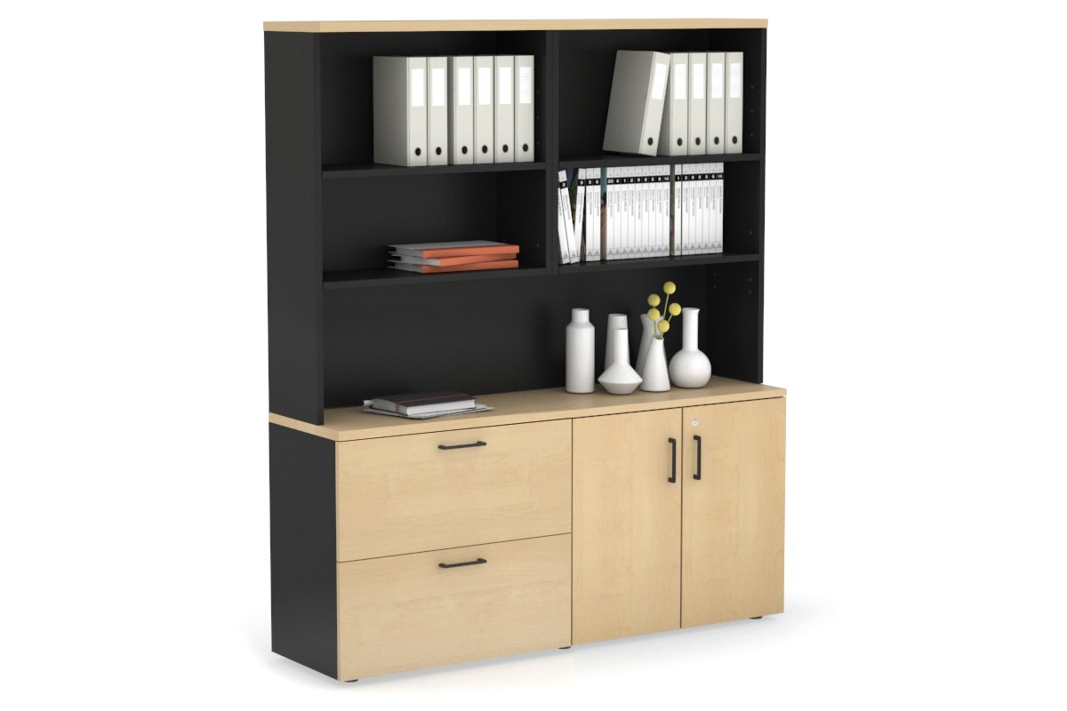 2-Drawer Lateral File Cabinet with 2-Door Storage Cupboard & Open Hutch - Office Organization & Document Storage Solution for Small Spaces