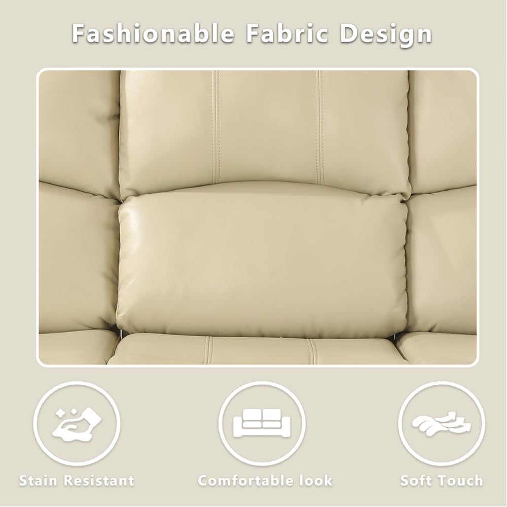 Premium Bonded Leather Reclining Sofa Set - 3-Piece Living Room Furniture with Loveseat (Beige) | Comfortable & Stylish for Home Theater, Family Gatherings & Relaxation