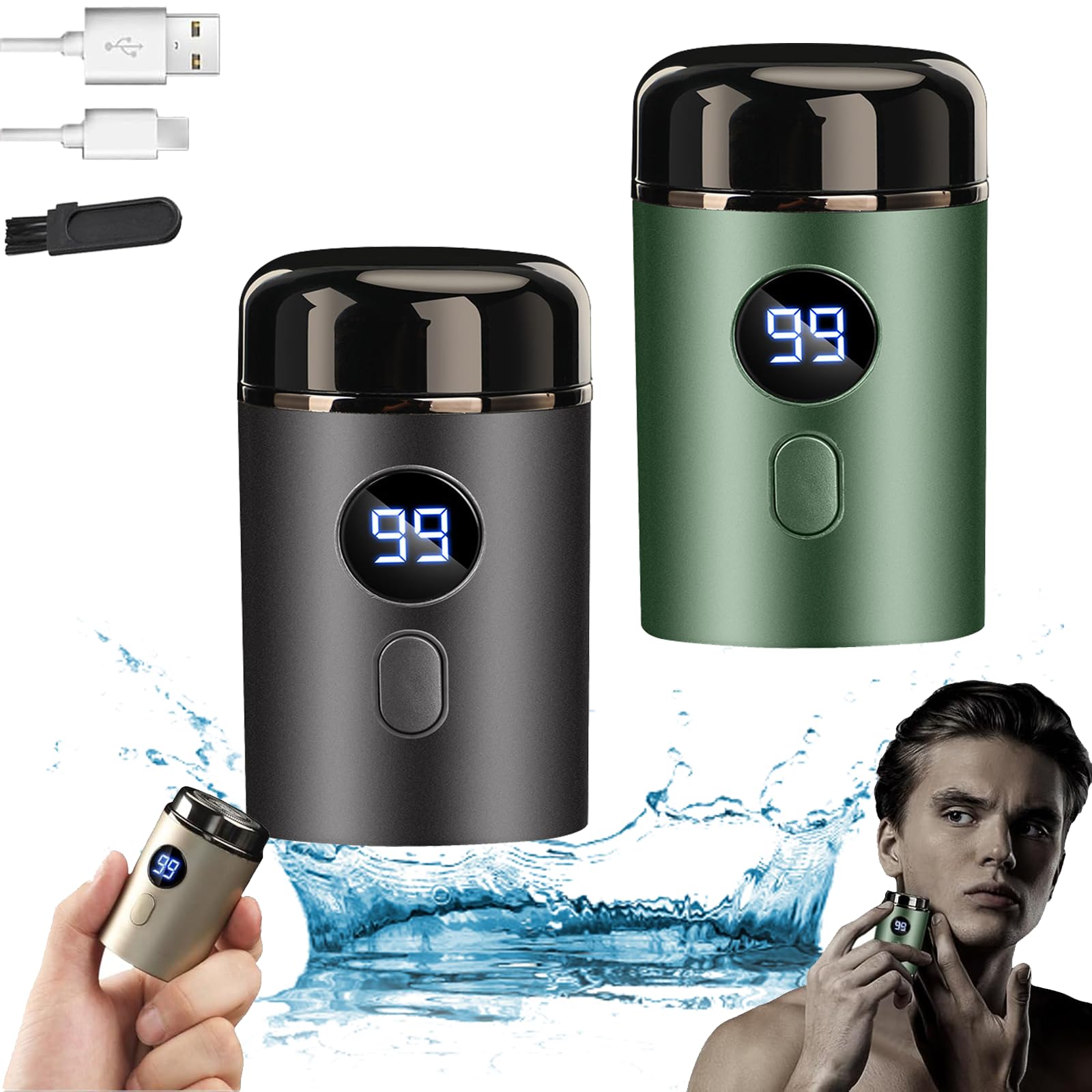 Vishopee Mini Portable Electric Shaver for Men - USB Rechargeable, Waterproof Travel Razor with Dual Blades (Black & Green) - Perfect for Home, Office & On-the-Go Grooming