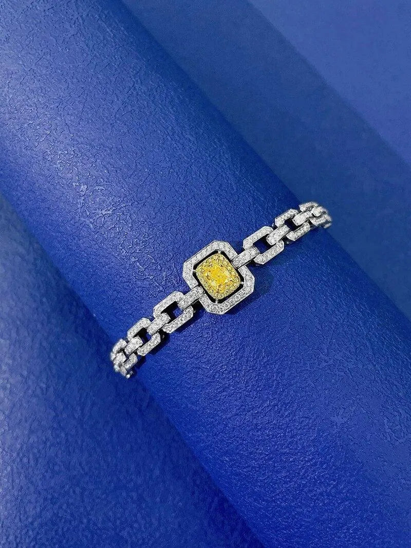 18K White Gold Bracelet with Natural Yellow Diamonds - Luxury Geometric Jewelry for Women - Perfect for Senior Banquets, Weddings & Special Occasions