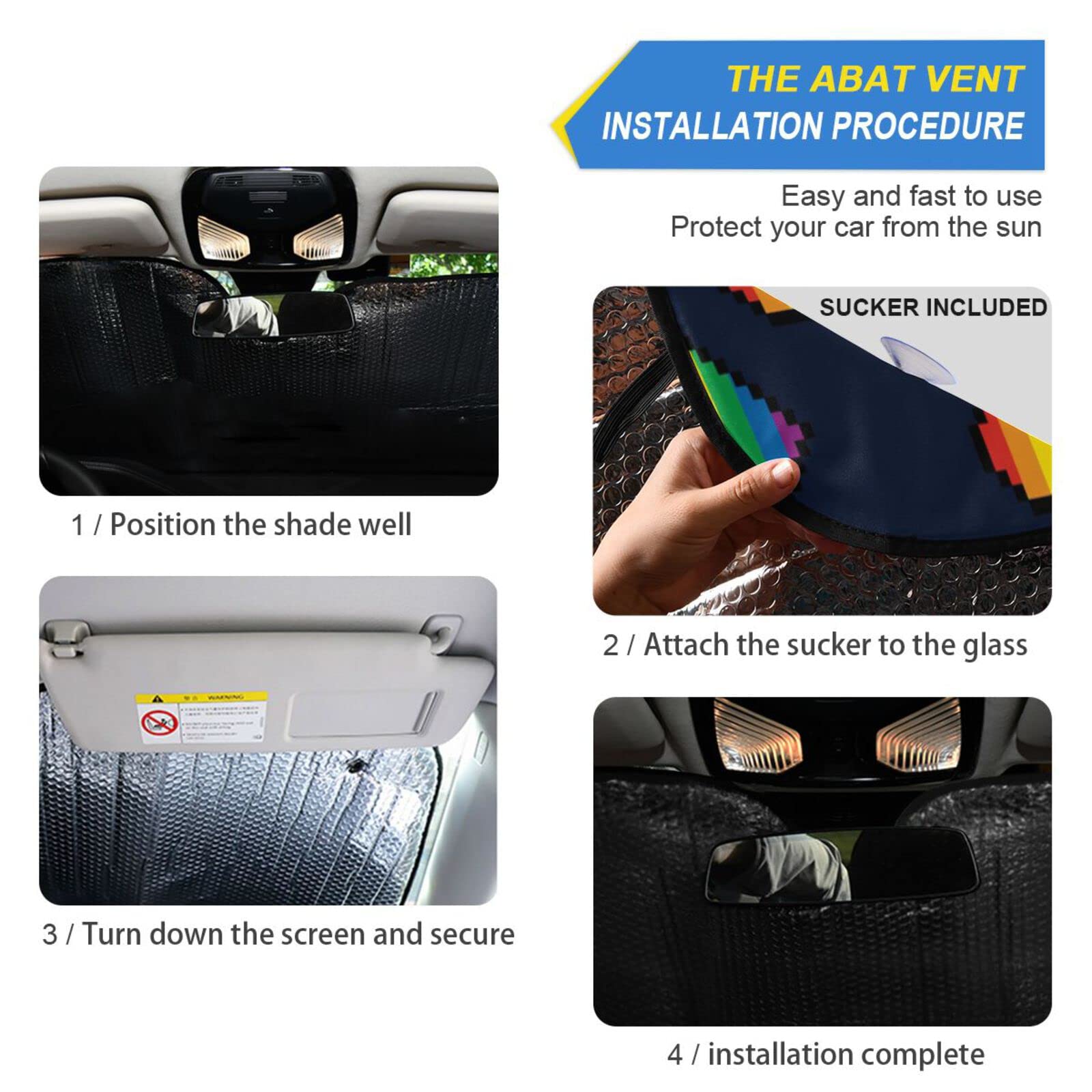 Boccsty Rainbow Pride Heart Car Windshield Sun Shade for SUV, Truck & Auto - UV Protection Window Shade for Men, Women & Baby - Perfect for Summer, Road Trips & Pride Events