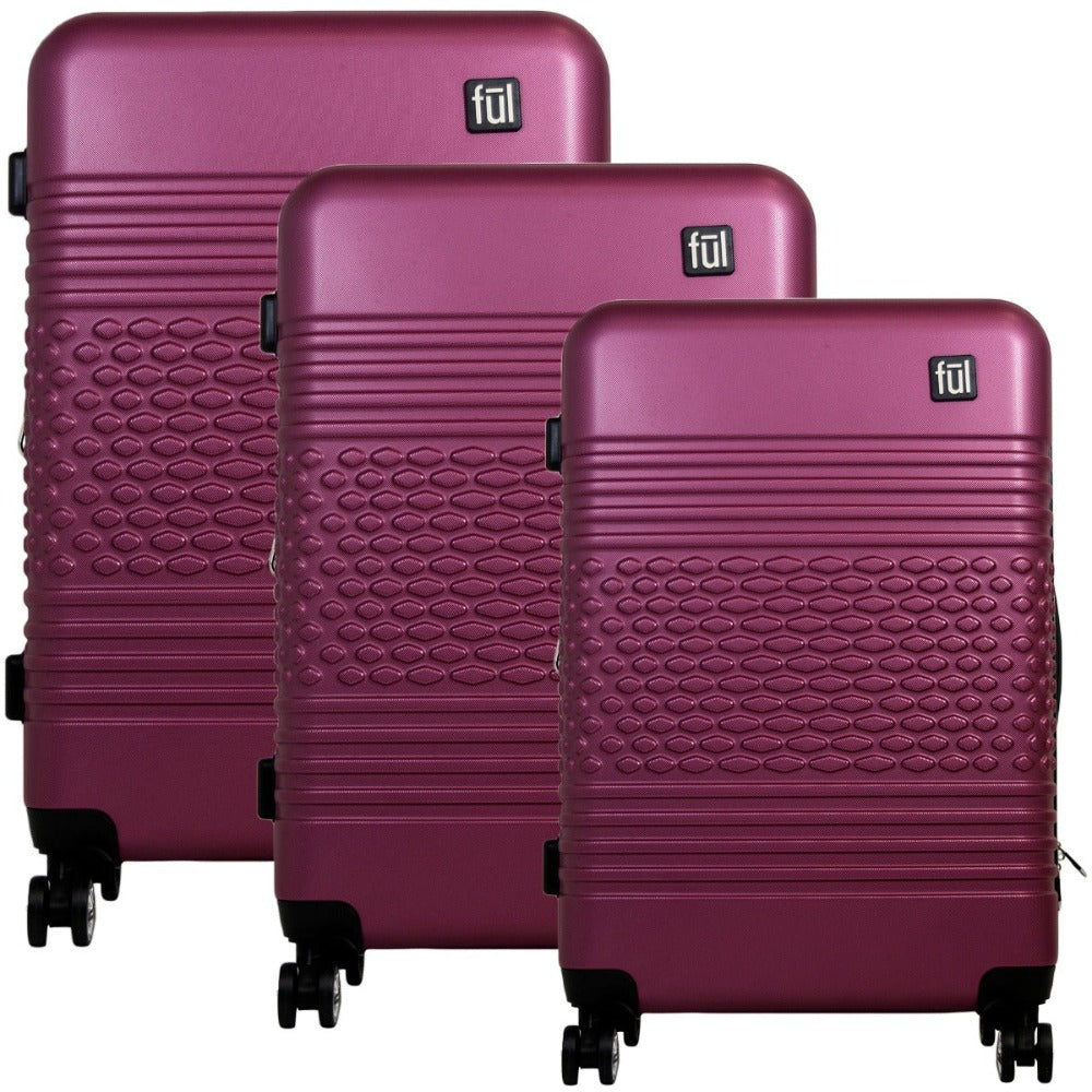 FŪL Classic Textured Hard Rolling Luggage 3-Piece Set - Durable Suitcase for Travel, Business Trips & Family Vacations