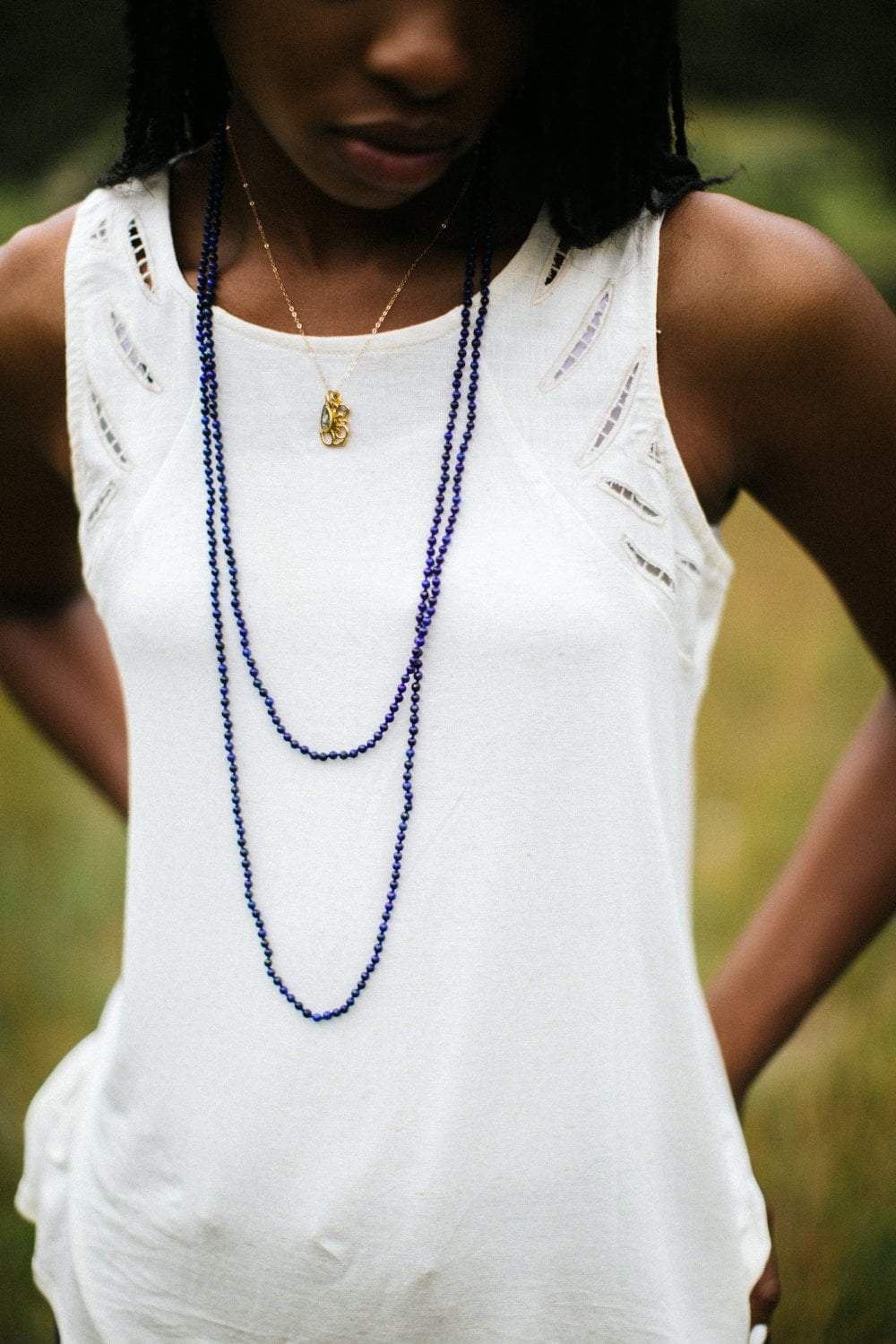 Hand Knotted Lapis Lazuli Wrap Necklace for Women - Bohemian Beaded Choker, Adjustable Layered Statement Jewelry for Casual & Formal Wear