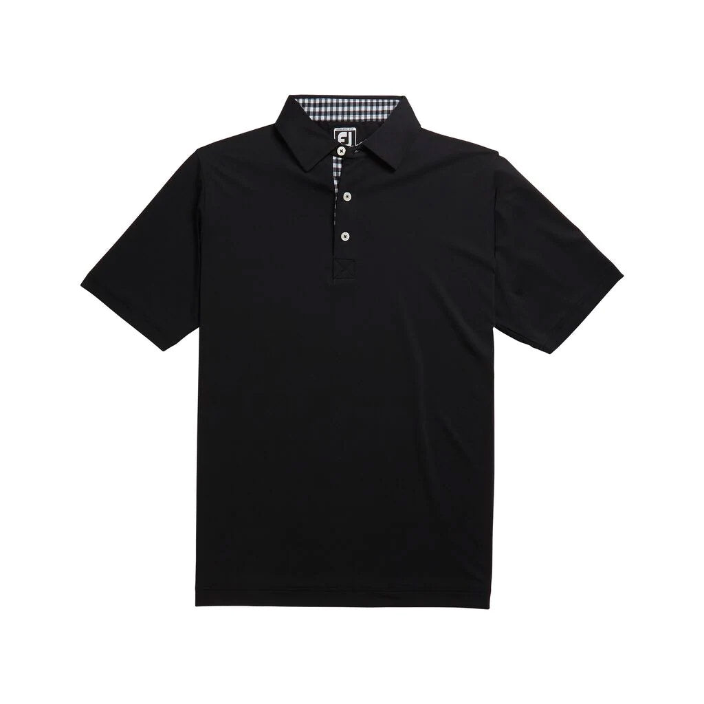 FootJoy Athletic Fit Lisle Solid Gingham Trim Self Collar Black Men's Golf Polo Shirt - Moisture Wicking & UV Protection for Golf & Outdoor Sports
