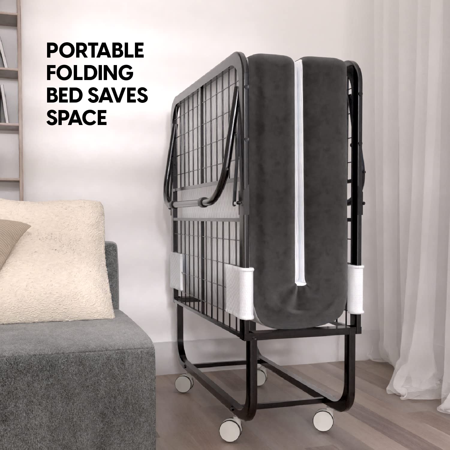 EconoHome Twin Size Folding Bed with 5-inch Memory Foam Mattress - 75x38 Inch Portable Rollaway Guest Bed - Space-Saving Foldable Design for Easy Storage (31 Inch) - Perfect for Small Apartments, Guest Rooms & Home Offices