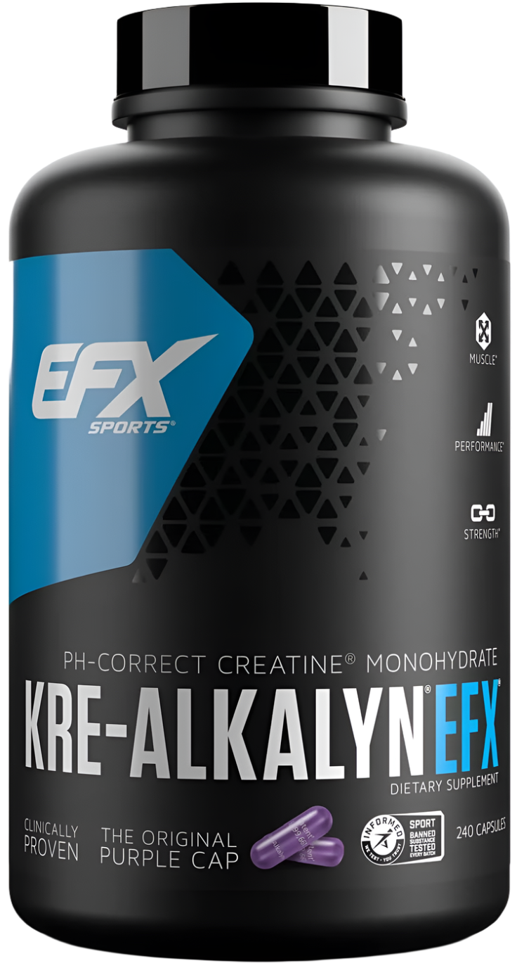 EFX Sports Kre Alkalyn 240 Capsules - Premium Creatine Supplement for Muscle Growth & Strength | Ideal for Athletes, Bodybuilders & Fitness Enthusiasts