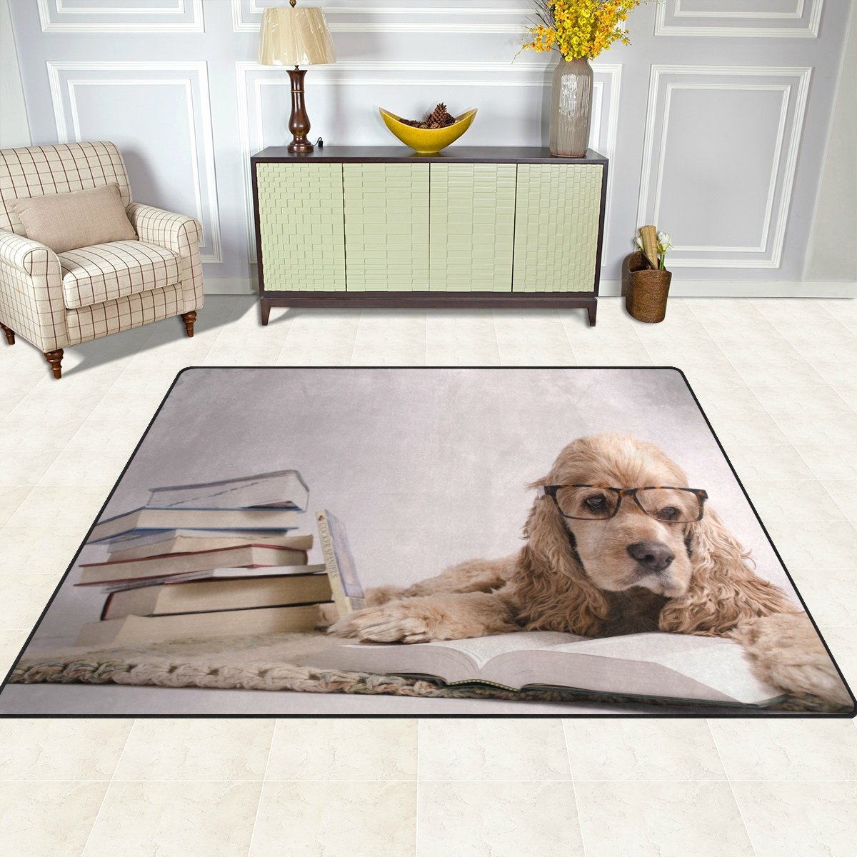 ALAZA Hipster Spaniel Puppy Dog Reading Book Area Rug - 5'3