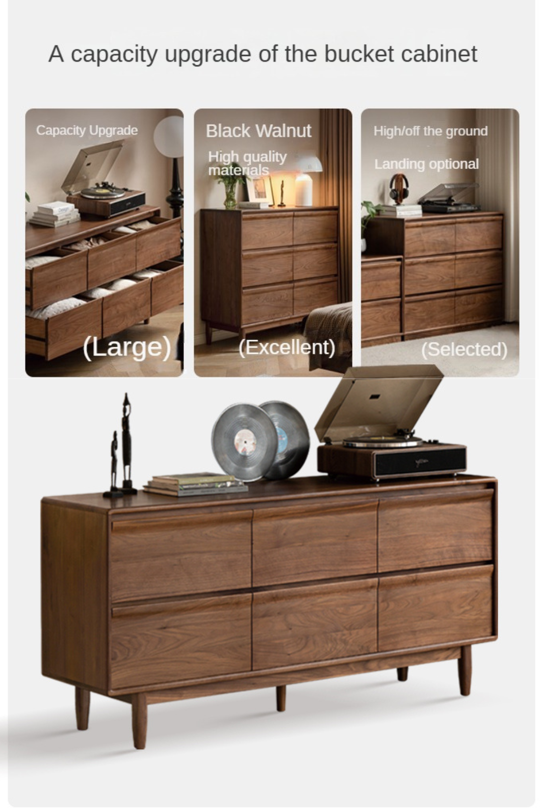 Solid Black Walnut Wood Dresser - 6-Drawer Bedroom Storage Furniture for Master Bedroom, Guest Room & Nursery Organization