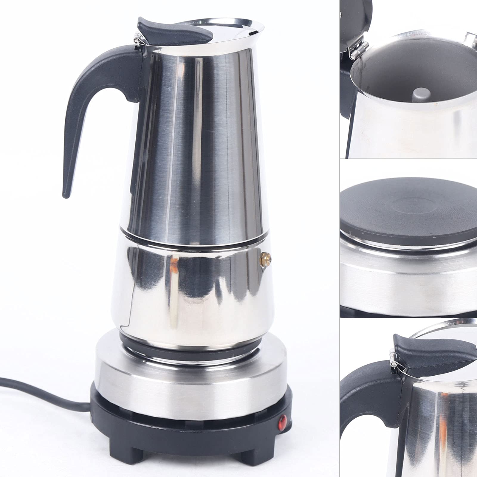 9 Cups Electric Stovetop Espresso Maker - Stainless Steel Moka Pot for Italian & Cuban Coffee (450ml) | Perfect for Home Brewing, Camping & Office Use