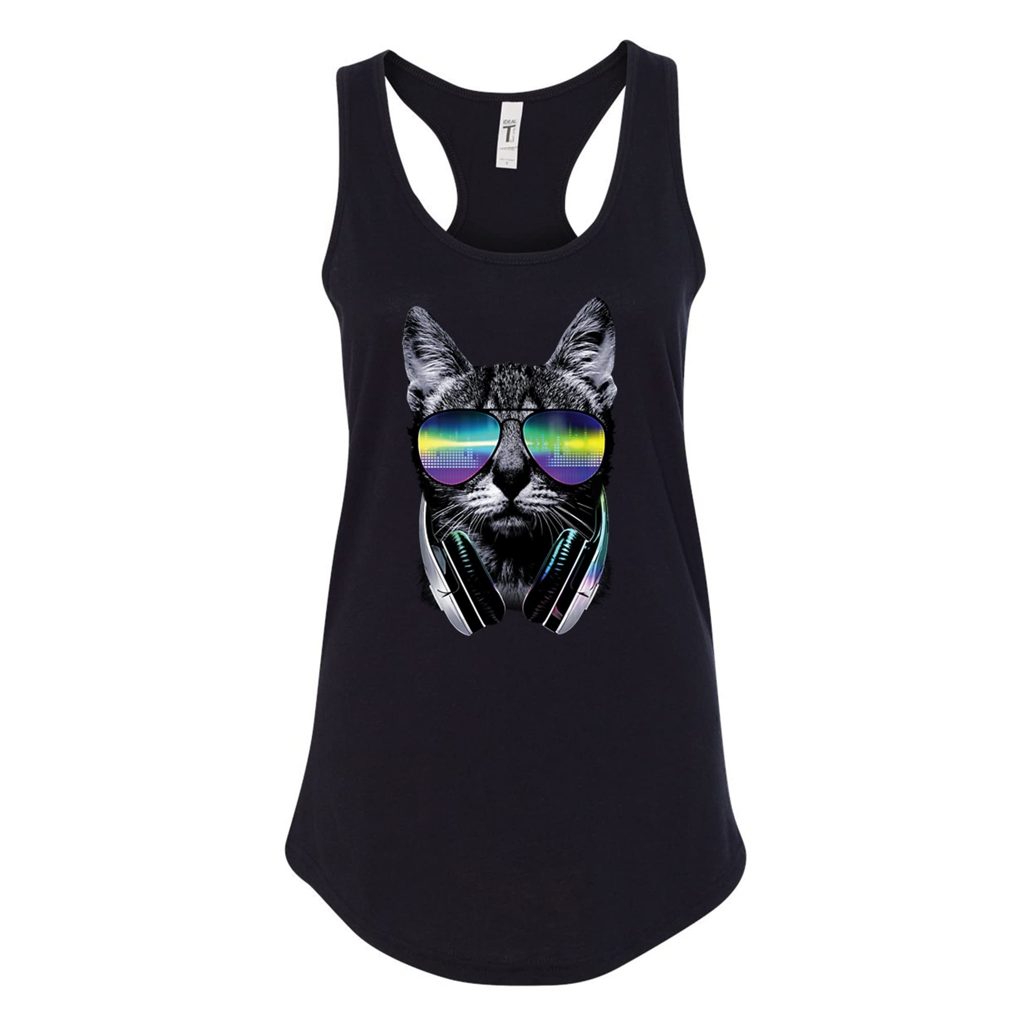 DJ Cat Kitty with Headphones Graphic Women's Tank Top - Cute Cat Lovers Tee for Music Festivals & Casual Wear