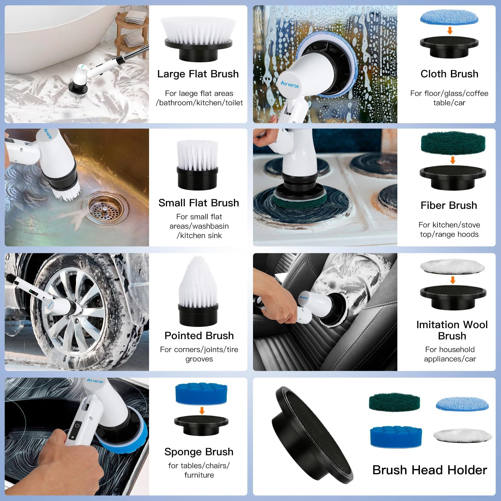 420RPM Electric Cleaning Brush with 7 Replaceable Heads & Adjustable Handle - Powerful Rotary Scrubber for Bathroom, Kitchen, Tile, Floor, Car Detailing - Deep Clean Grout, Sinks, Showers & Hard-to-Reach Areas