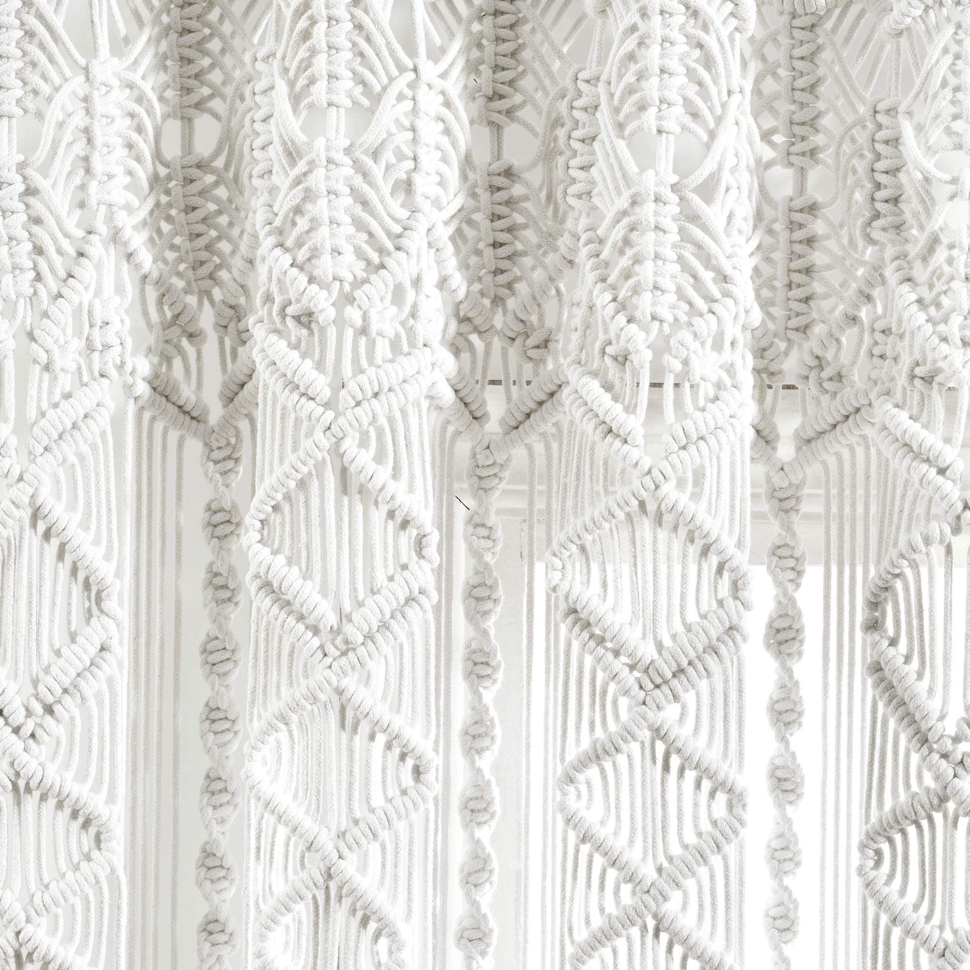 Lush Decor Boho Macrame Textured Cotton Valance - 40 Inch Wide x 30 Inch Long White Window Curtain - Bohemian Kitchen Decor, Bathroom Window Treatment & Wall Hanging for Bedroom, Living Room