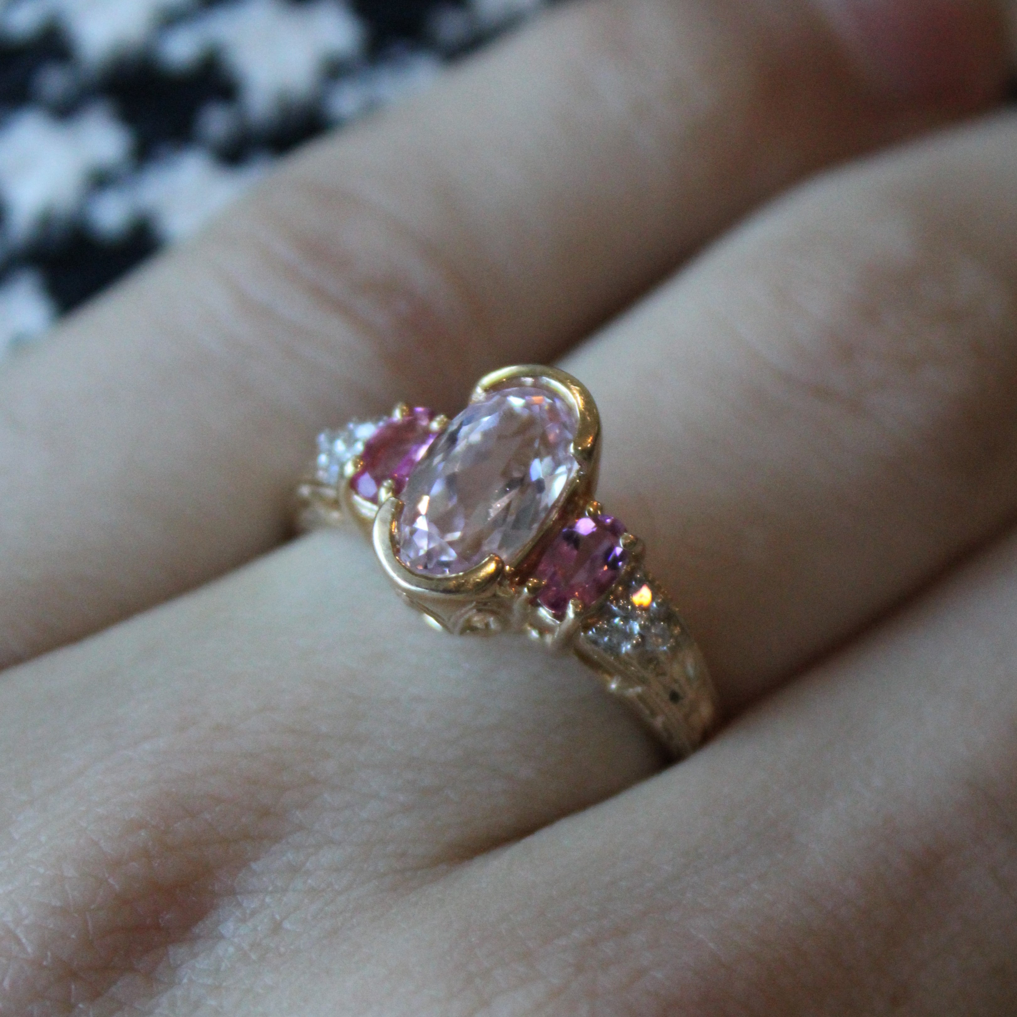 1.89ctw Kunzite & Tourmaline Three Stone Ring - Size 7 | Elegant Gemstone Jewelry for Women | Perfect for Engagement, Anniversary & Special Occasions