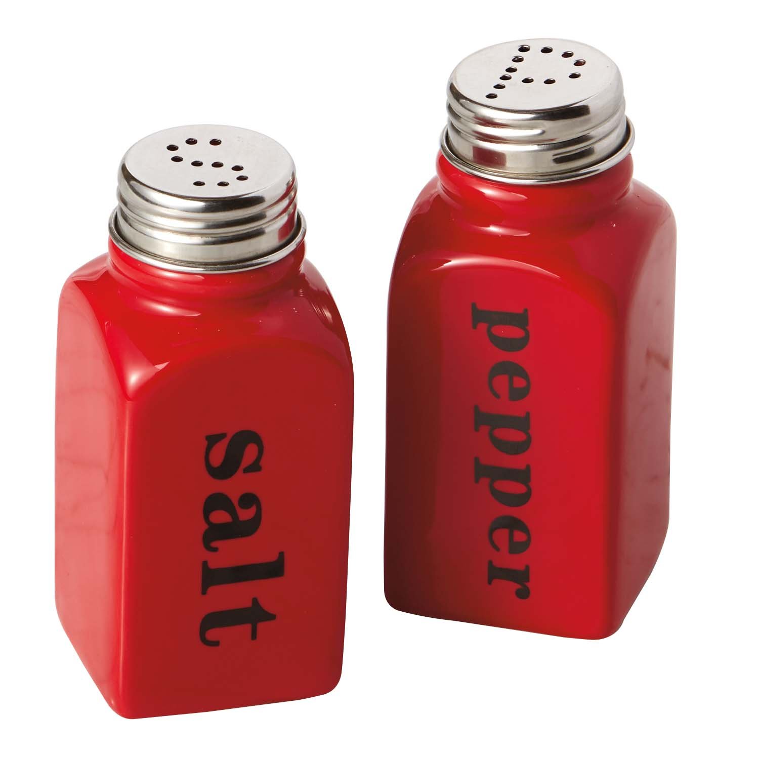 DII Design Imports Red Ceramic Salt and Pepper Shakers Set - Vintage Style Kitchen Tableware for Dining, Cooking & Gift Giving