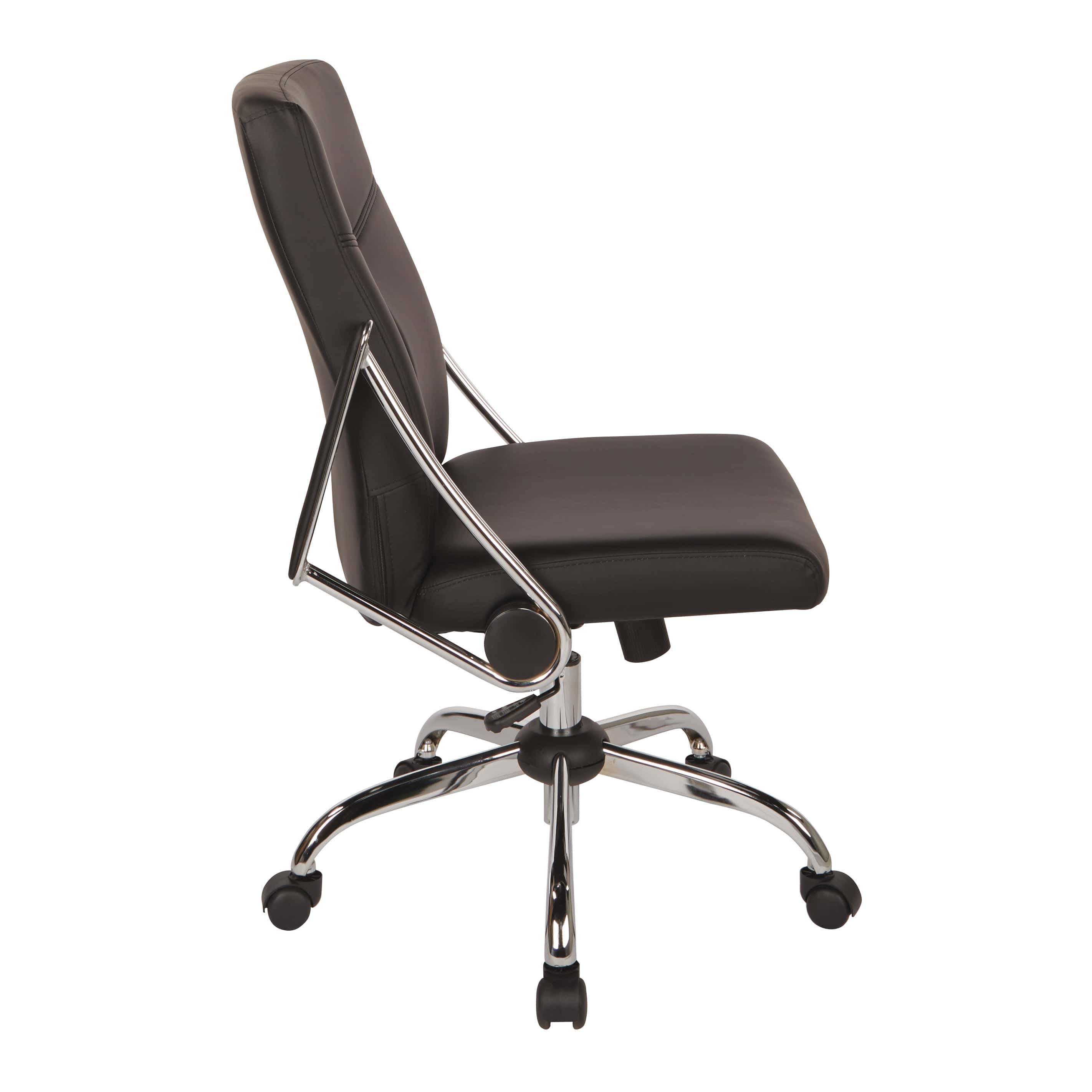 Office Star Faux Leather Executive Chair with Flip-Up Arms & Chrome Base - Ergonomic Desk Chair for Home Office, Conference Room & Study [FL80287C]