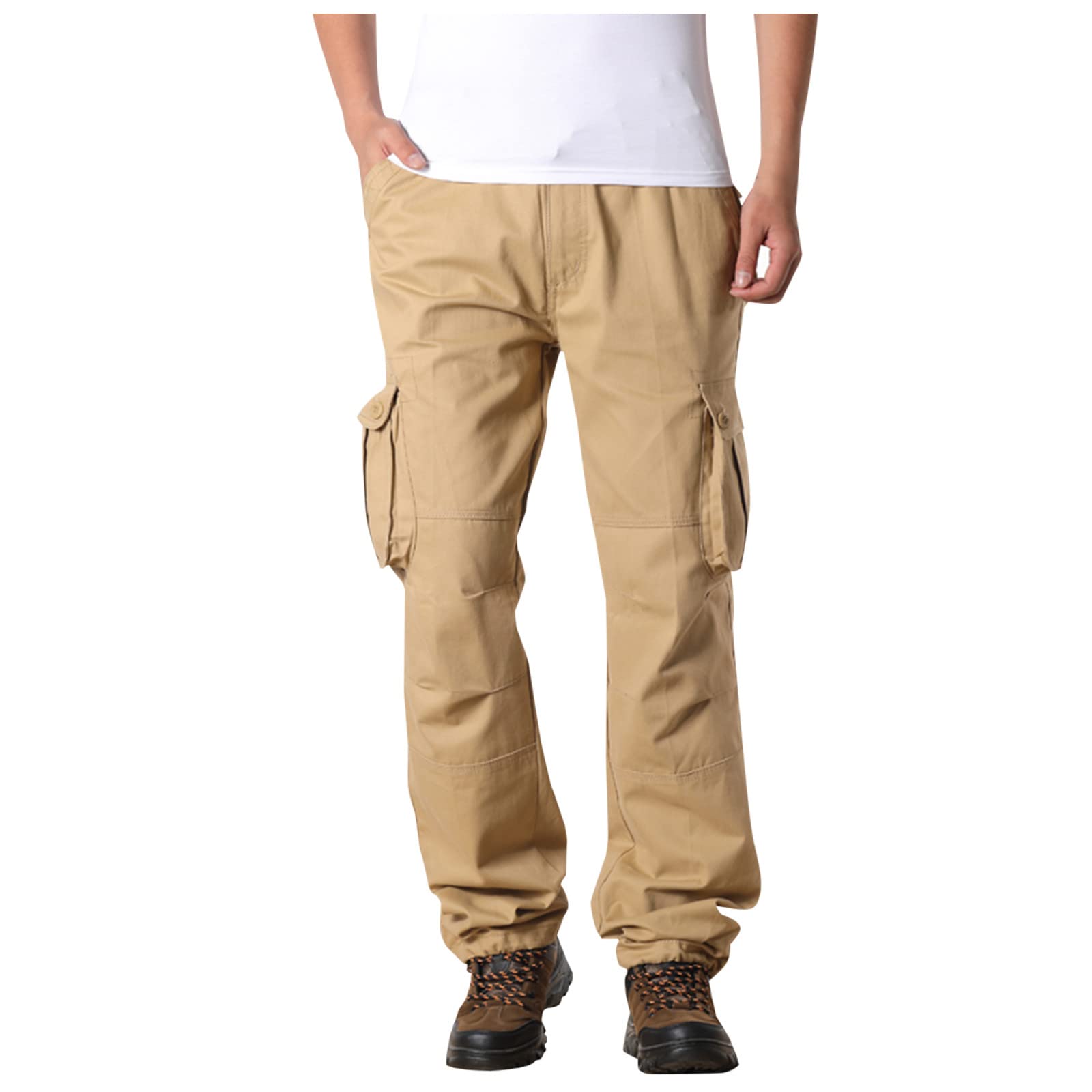 **Men's Durable Cotton Hiking Cargo Pants - Outdoor Straight Leg Trousers for Hiking, Fishing & Travel | Comfortable & Baggy Fit for Adventure & Casual Wear**
