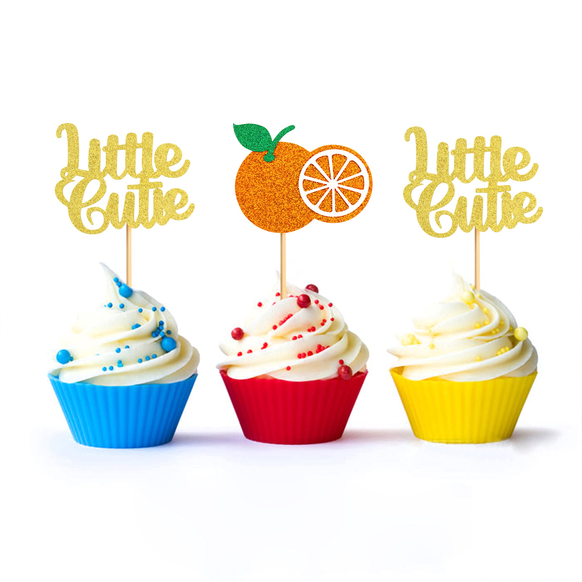 30 Pack Gold Citrus Garland Cupcake Toppers - Orange Cupcake Picks for Baby Showers, Birthday Parties, Wedding Decorations & Cake Decorating Supplies - Perfect for Dessert Table Displays & Holiday Celebrations