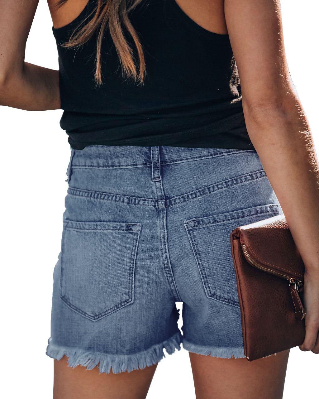 Women's High Waisted Denim Shorts - Stretch Ripped Jeans with Frayed Raw Hem | Casual Summer Shorts for Women | Perfect for Beach, Outfits, and Street Style