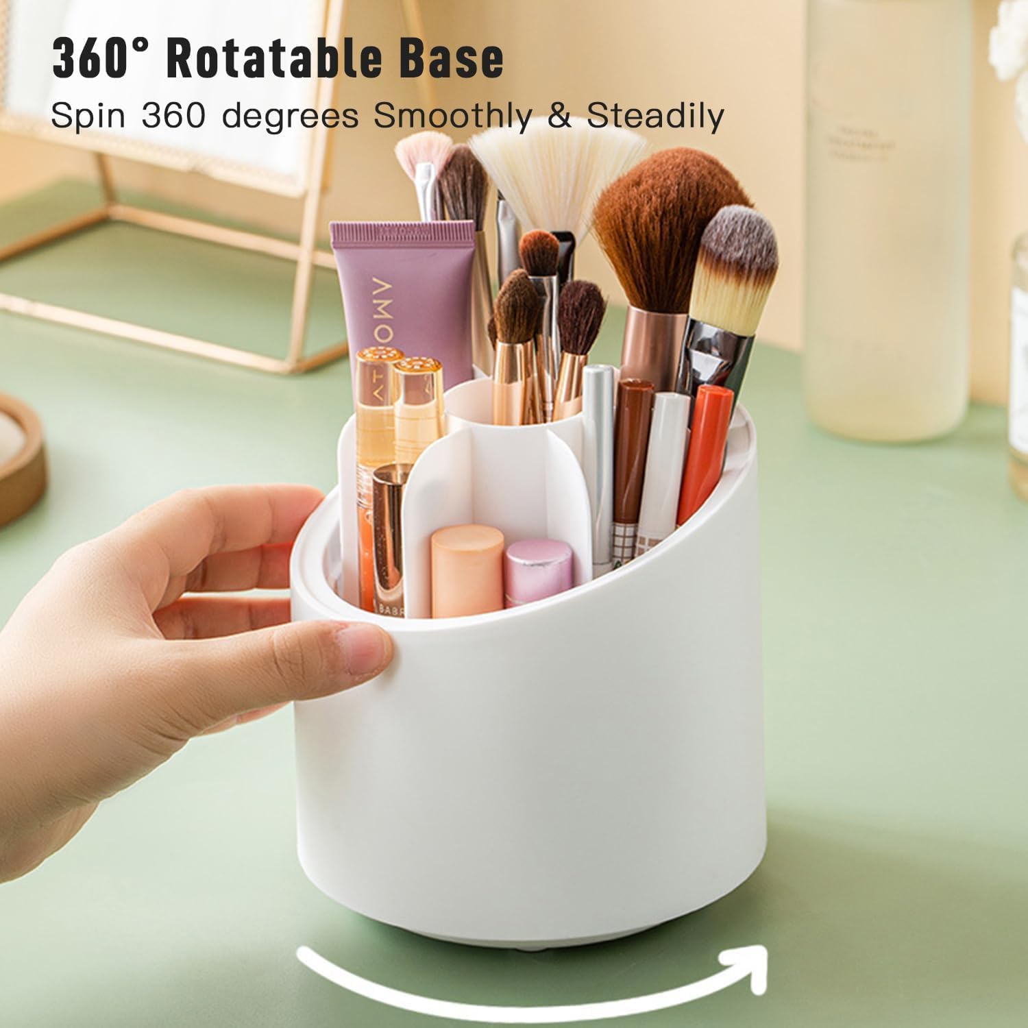 DRODRM Rotating Makeup Brush Holder - 360° Spinning Cosmetic Brush Organizer with Dust-Proof Cover | Multicolor Makeup Storage Box for Vanity, Dressing Table & Bathroom | Perfect for Home, Salon & Travel Makeup Brush Organization
