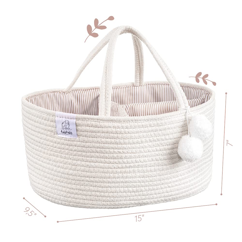 Portable Baby Diaper Caddy Organizer - Off White Rope Nursery Storage Bin for Changing Table & Car - Perfect Baby Shower Gift & Registry Essential - Ideal for Nursery Organization, Travel & On-the-Go Diaper Changes