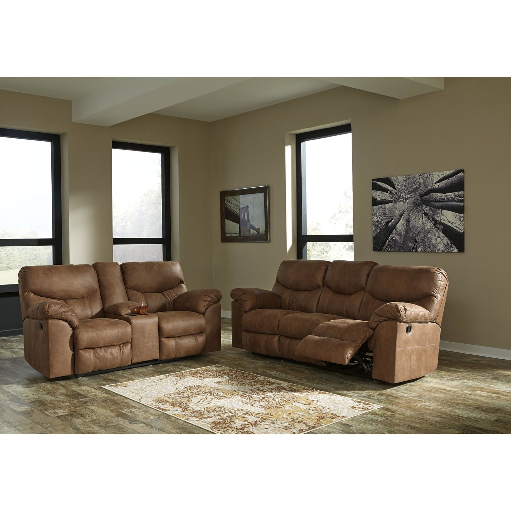 Boxberg Reclining Loveseat with Console - Modern Faux Leather Sofa Bed with Cup Holders and USB Charging Ports - Perfect for Living Room, Home Theater, and Small Spaces