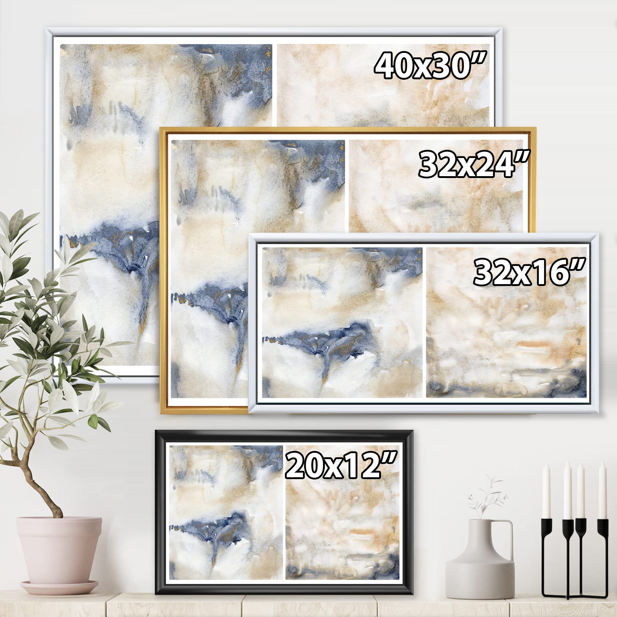 Abstract Pink Gold Beige and Dark Pastel Strokes Framed Canvas Wall Art - Modern Home Decor for Living Room, Bedroom & Office