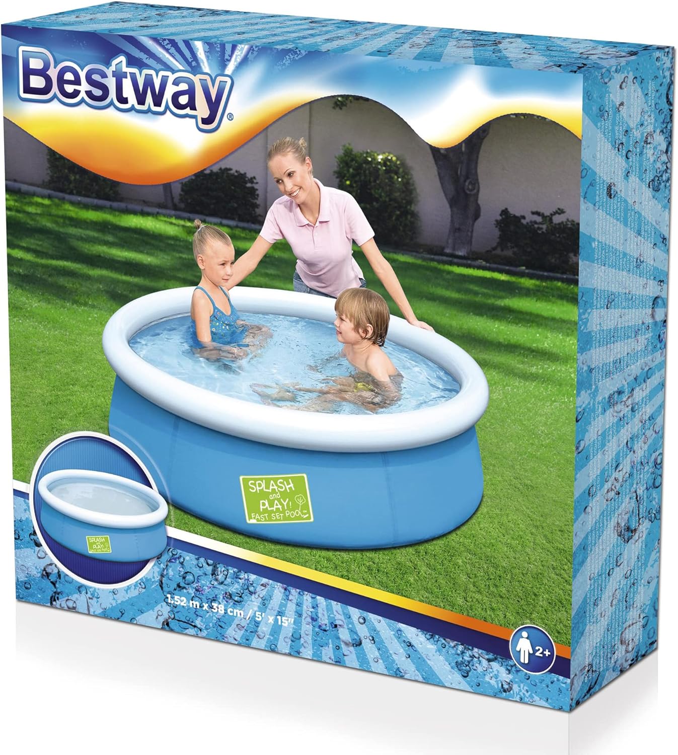 Bestway Fast Set Splash Pool for Kids - 5' x 15' Inflatable Swimming Pool, Easy Setup, Durable PVC Material, Outdoor Water Play for Summer Fun - Perfect for Backyards, Parties, and Family Gatherings