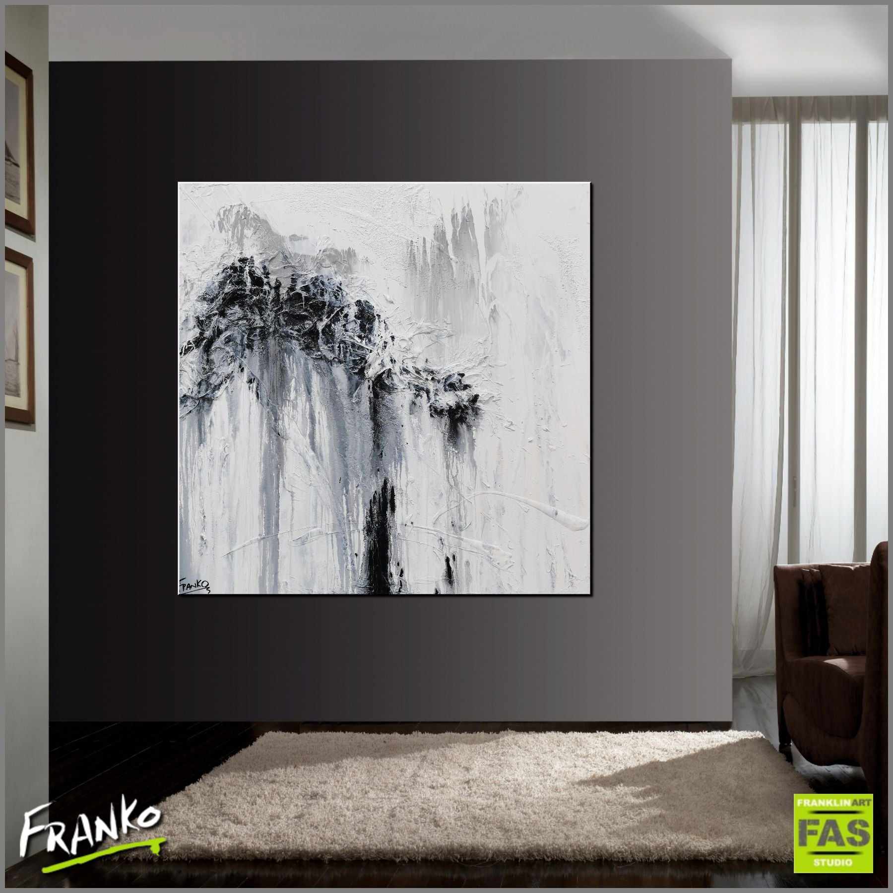 100cm x 100cm Glazed White Grey Abstract Canvas Painting - Modern Wall Art for Living Room, Bedroom & Office Decor