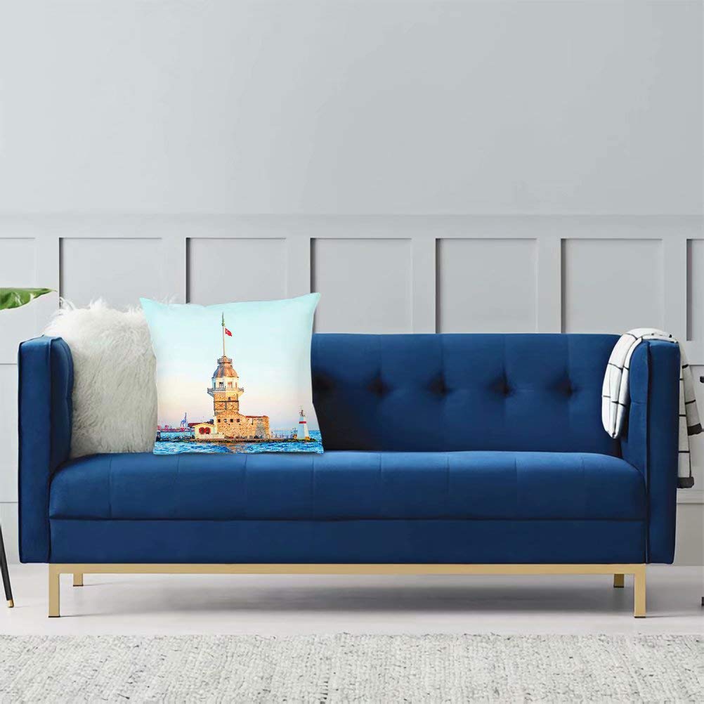 Turkish Istanbul Decorative Pillow Cover 18x18 Inch - Bohemian Cushion Case for Sofa, Bed, Chair, Car, Living Room, Bedroom & Office - KXR-5791 | Perfect for Home Decor, Gift Giving & Interior Design
