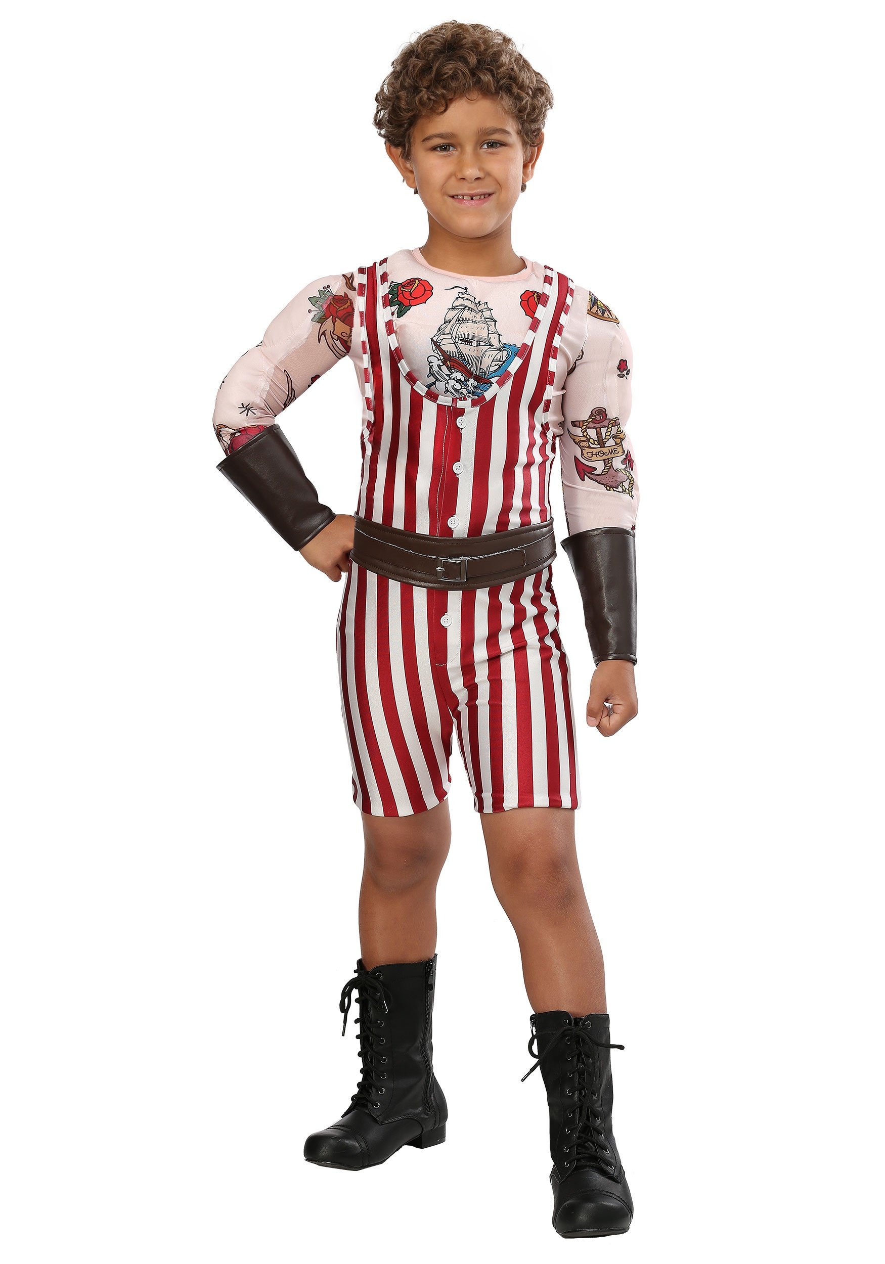 Vintage Strongman Costume for Boys - Halloween, Cosplay & Circus Themed Party Outfit - Kids Superhero Muscle Costume for Dress Up & Pretend Play