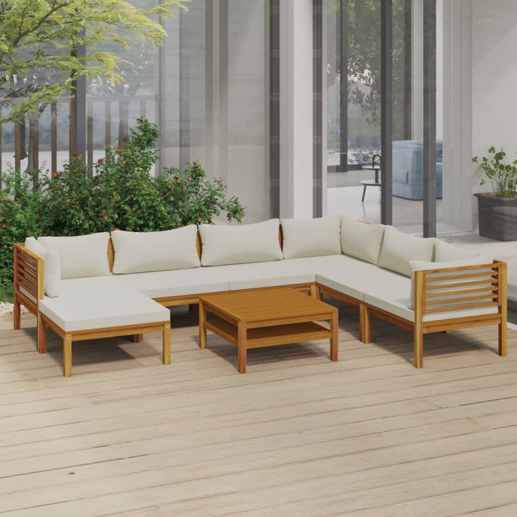 vidaXL 8-Piece Patio Lounge Set - Outdoor Garden Furniture with Cushions, Acacia Wood Sectional Sofa in Retro Style - Perfect for Backyard, Poolside & Patio Relaxation
