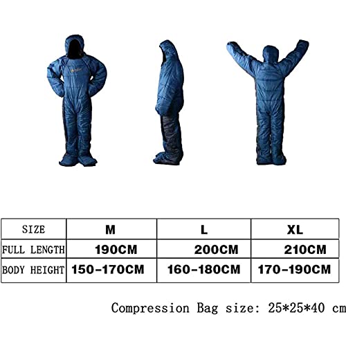 3-Season Wearable Sleeping Bag Suit for Adults - Full Body Camping Sleeping Wear with Zipper Design for Outdoor Travel & Hiking | Perfect for Backpacking, Festival Camping and Cold Weather Adventures