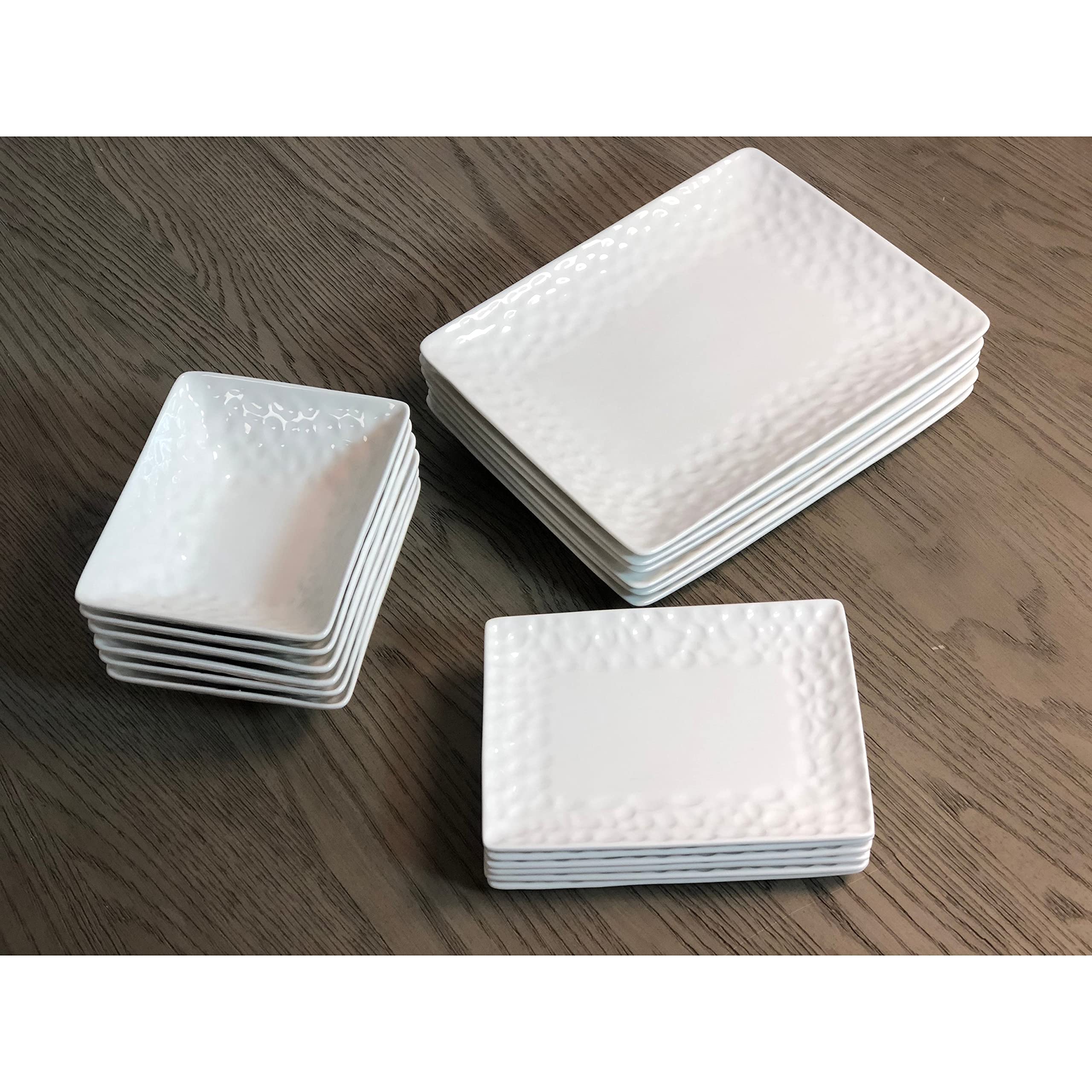 6-Piece White Marble Rectangular Salad Plates Set - Durable Porcelain Dishwasher & Microwave Safe - Perfect for Casual Dining, Entertaining, and Party Serving