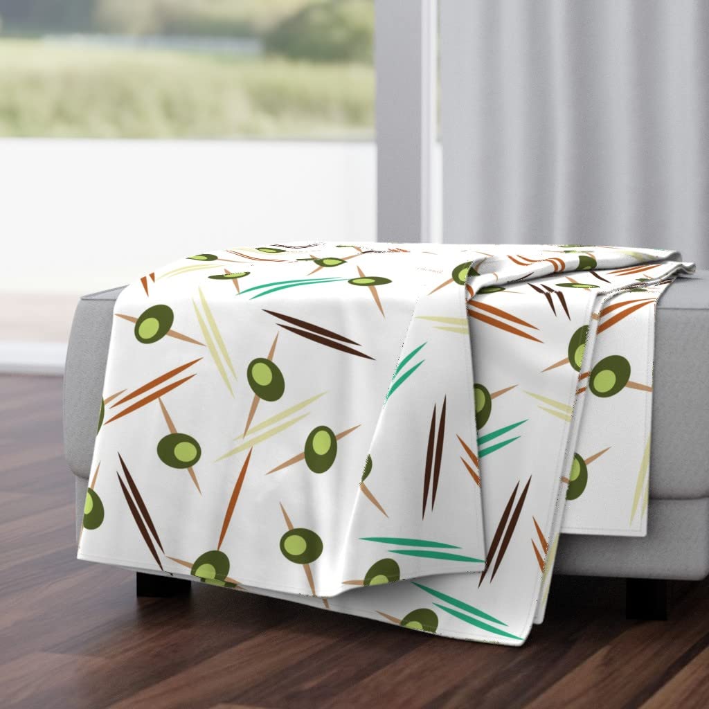 Soft Plush Minky Throw Blanket 50x70 Inches - Nature Party Olive Mod Martini Print Cozy Blanket for Bed, Sofa & Gift Giving