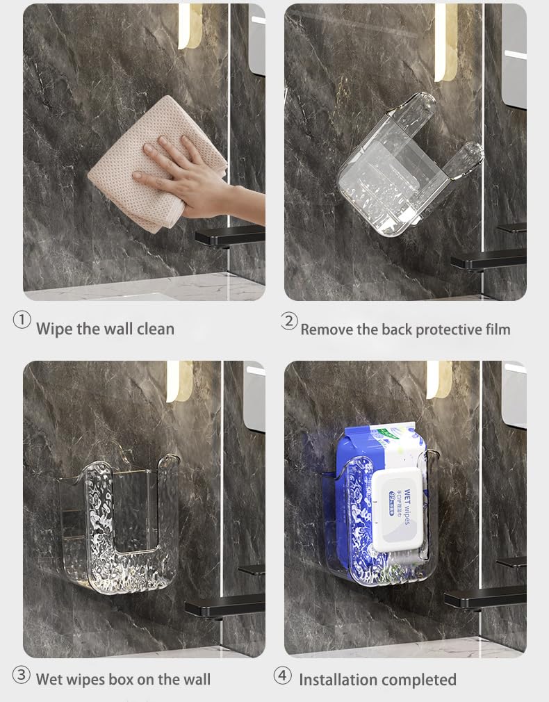 2-Pack Acrylic Wall-Mounted Wipes Dispenser Box - Self-Adhesive Tissue Holder for Kitchen, Bathroom, Bedroom & Toilet - Flushable Wipe Storage Container for Home Organization & Cleaning Convenience