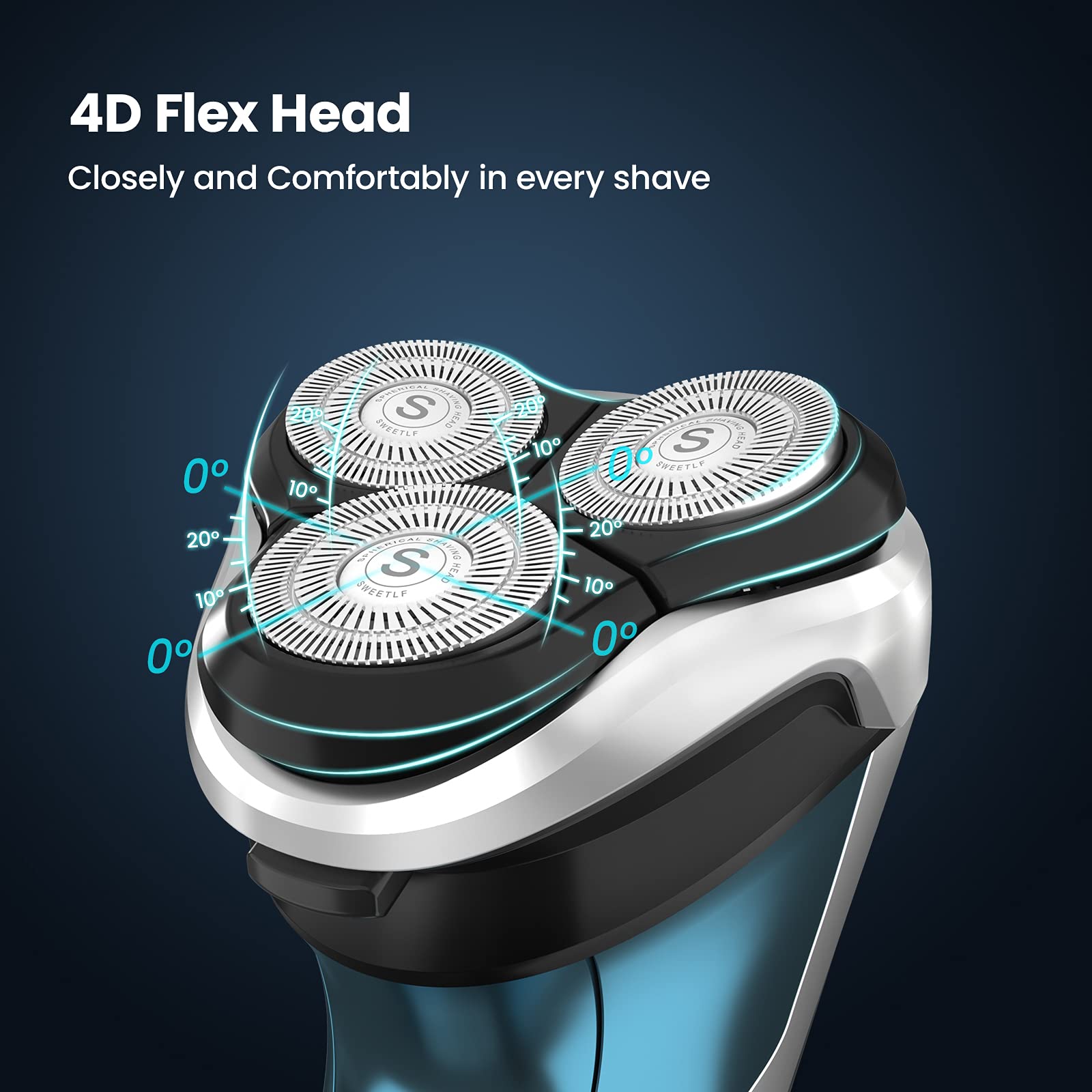 SweetLF Men's Electric Shaver - IPX7 Waterproof Rotary Shaver for Wet & Dry Use with Rechargeable Battery & Pop-up Trimmer - Perfect for Travel, Gym & Daily Grooming (Blue)