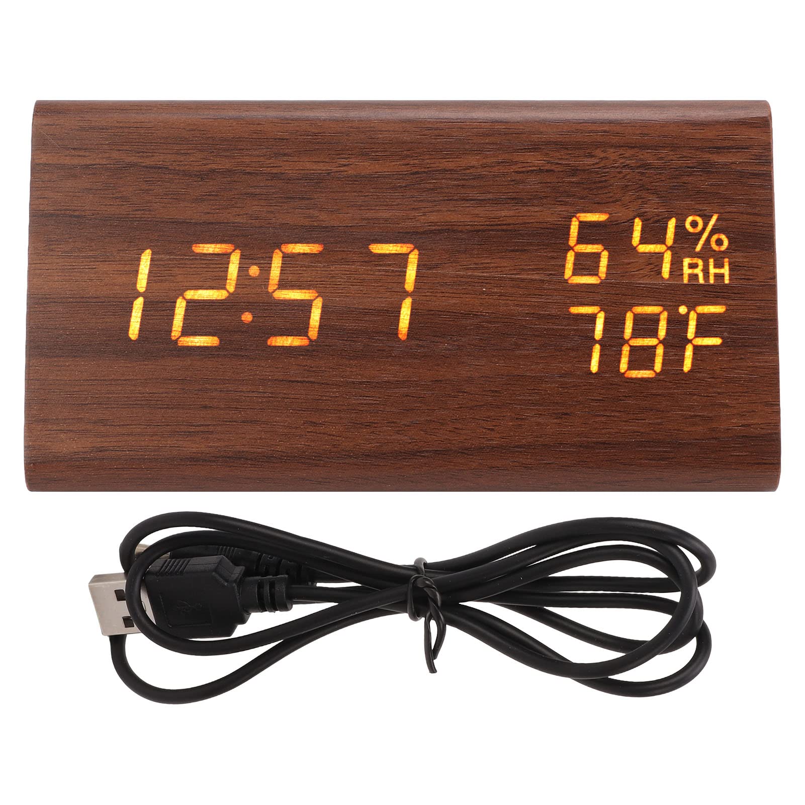 Zerodis Triangular Wooden LED Digital Alarm Clock with Wide Screen, 12/24 Hour Time & Temperature Display - Stylish Wooden Desk Clock for Bedroom, Office, Living Room, and Home Decor
