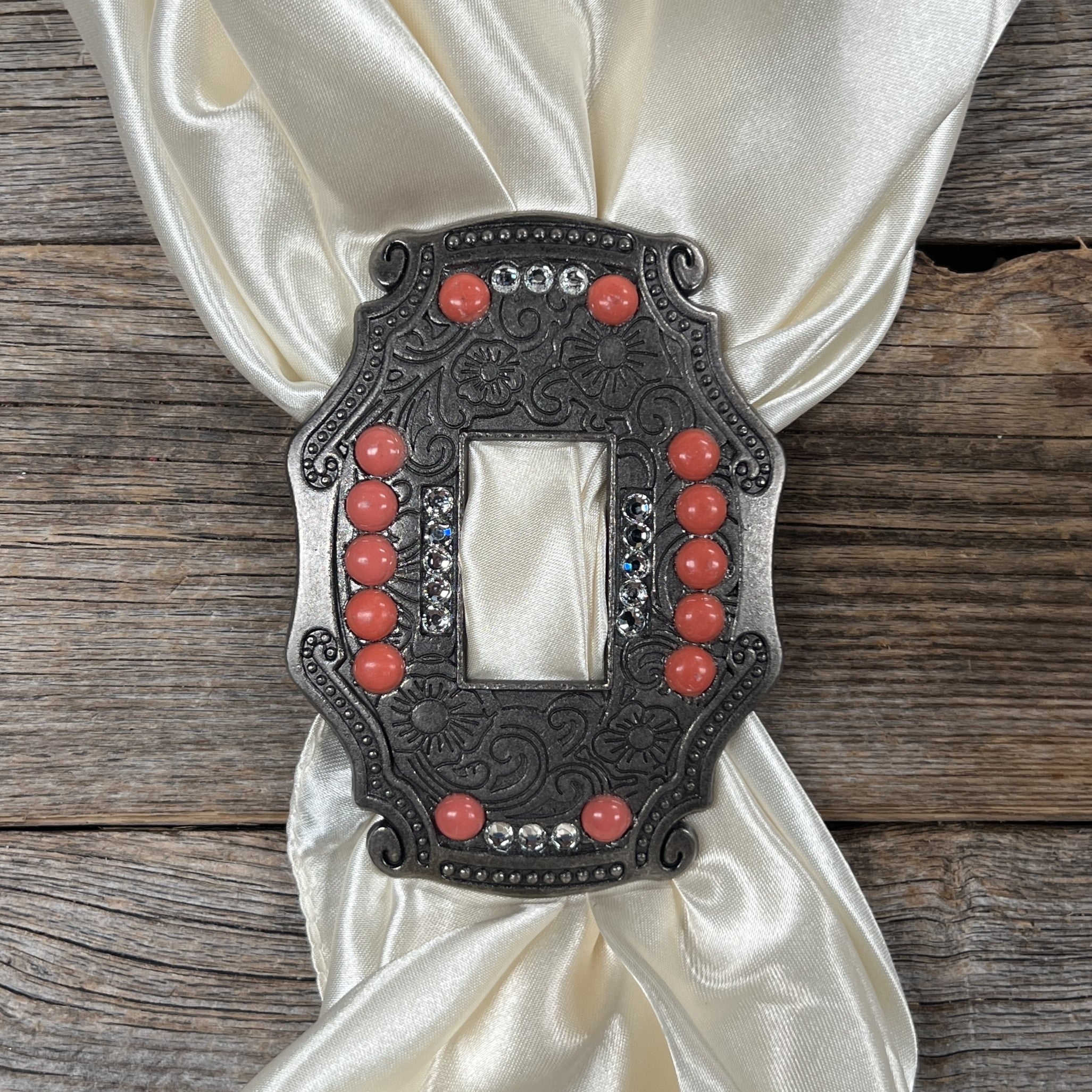 Antique Silver Coral and Clear Crystal Buckle Slide SASCOCL - Extra Large Statement Jewelry for Women, Perfect for Weddings, Parties & Special Occasions