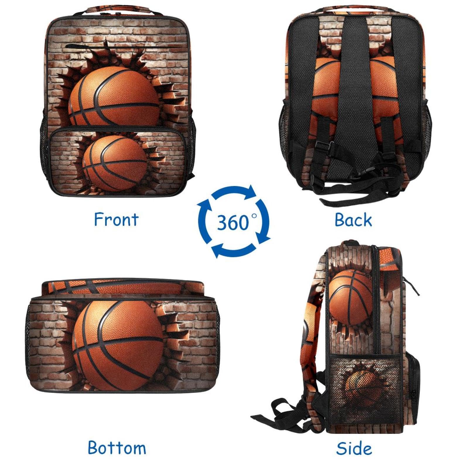 Durable Travel Backpack for Women & Men - Waterproof Basketball Texture Design - Perfect for Hiking, Gym, School & Daily Commute