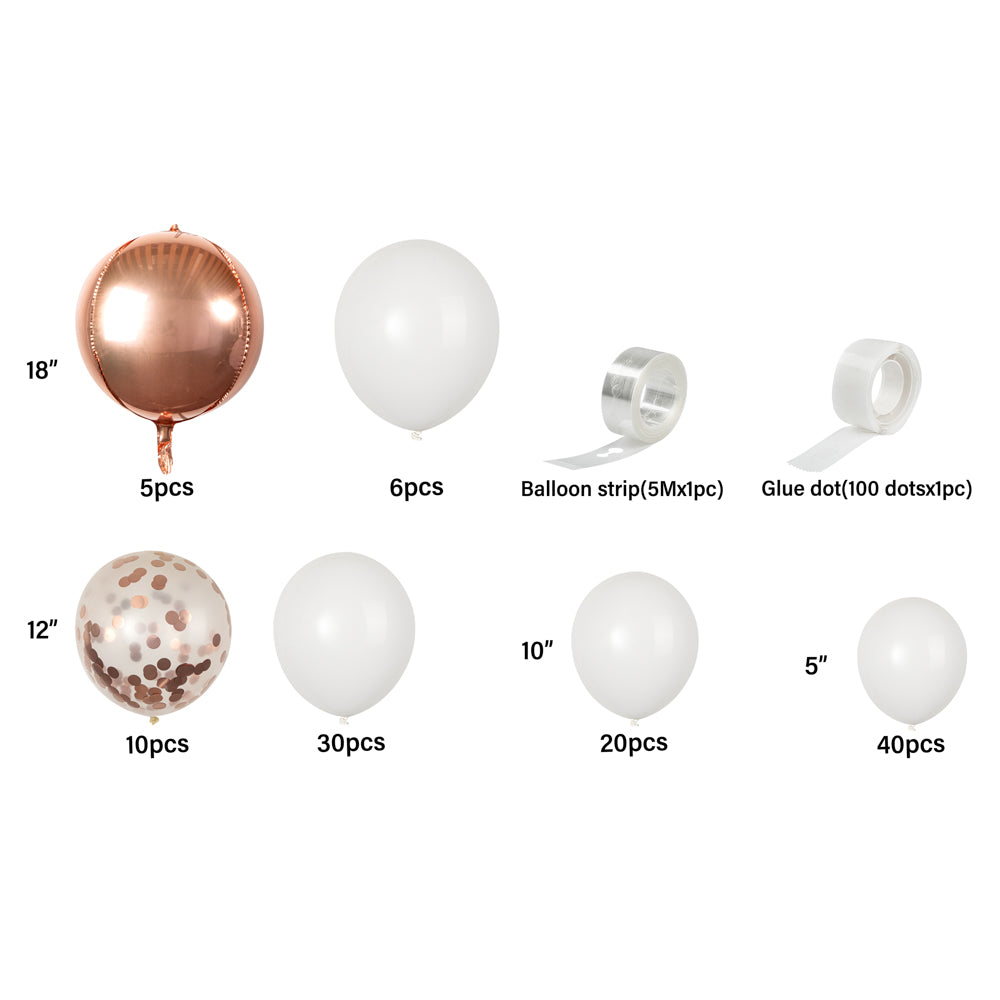 Balloon Arch Kit - 113 Pieces White & Rose Gold Balloon Garland for Parties, Weddings, Baby Showers - Premium Decoration Set with Balloon Pump & Accessories