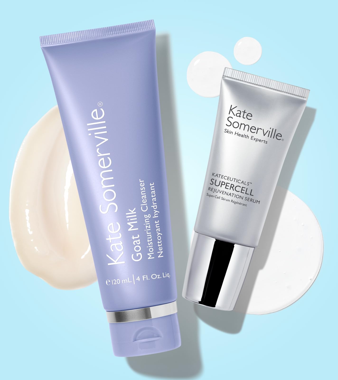 Kate Somerville Barrier-Building Power Pair - Goat Milk Moisturizing Cleanser (4oz) & KateCeuticals® SuperCell Rejuvenating Peptide Serum (1oz) | Hydrating Skincare Set for Dry, Sensitive Skin | Morning & Night Routine Essentials
