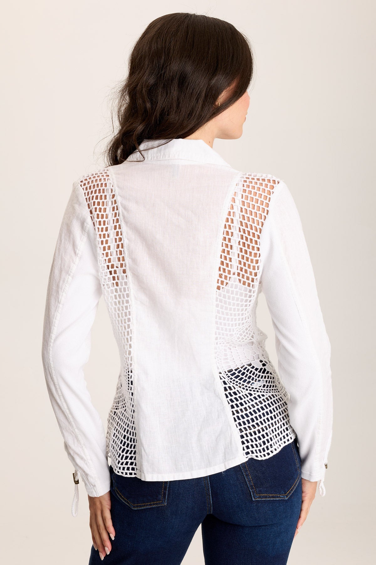 Stylish Contessa Linen Blazer with Elegant Crochet Insets - Perfect for Office Wear, Business Meetings & Spring Weddings