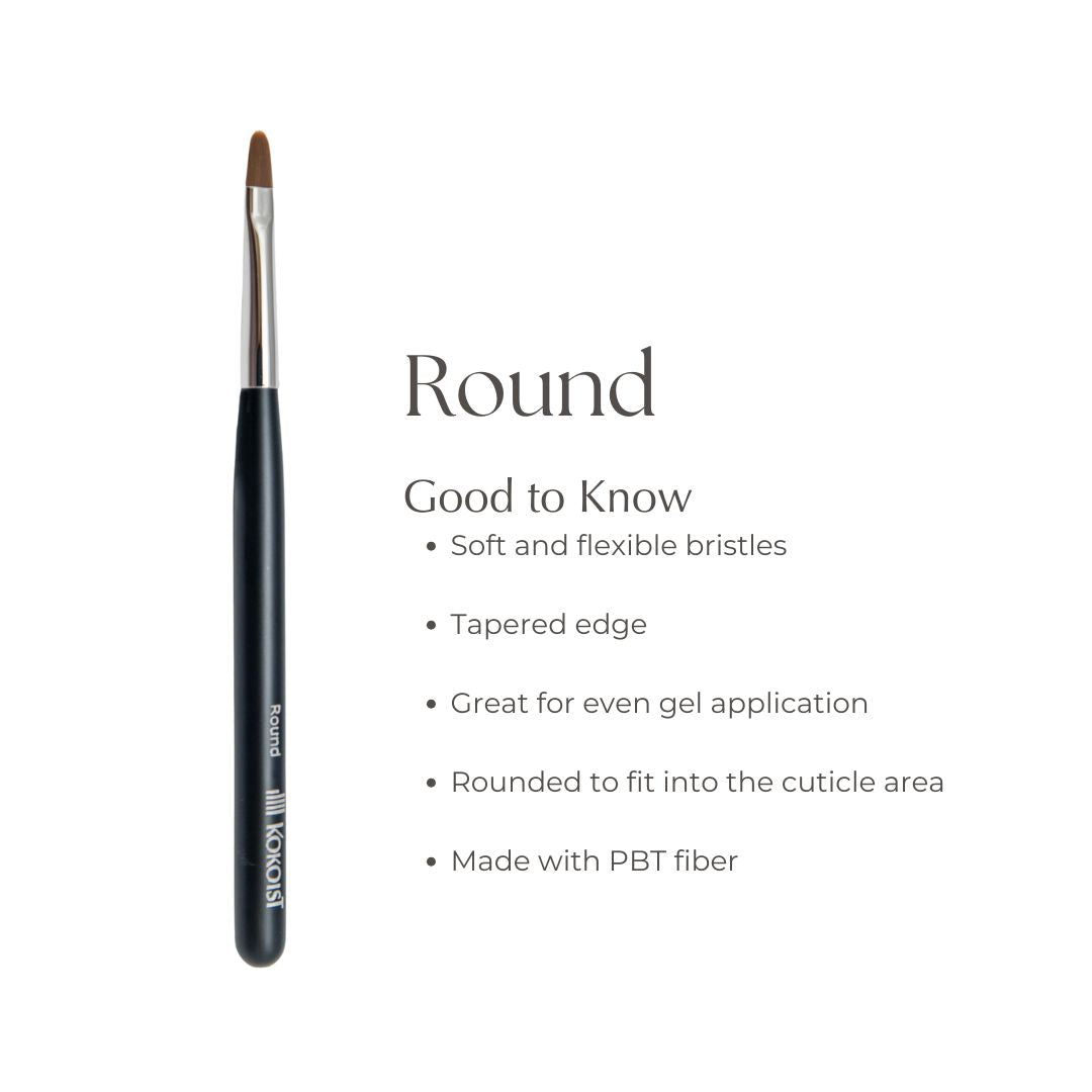 Kokoist Professional Round Nail Art Brush for Gel & Acrylic - Perfect for Nail Extensions, Designs & Detailing - Salon & Home Manicure Use