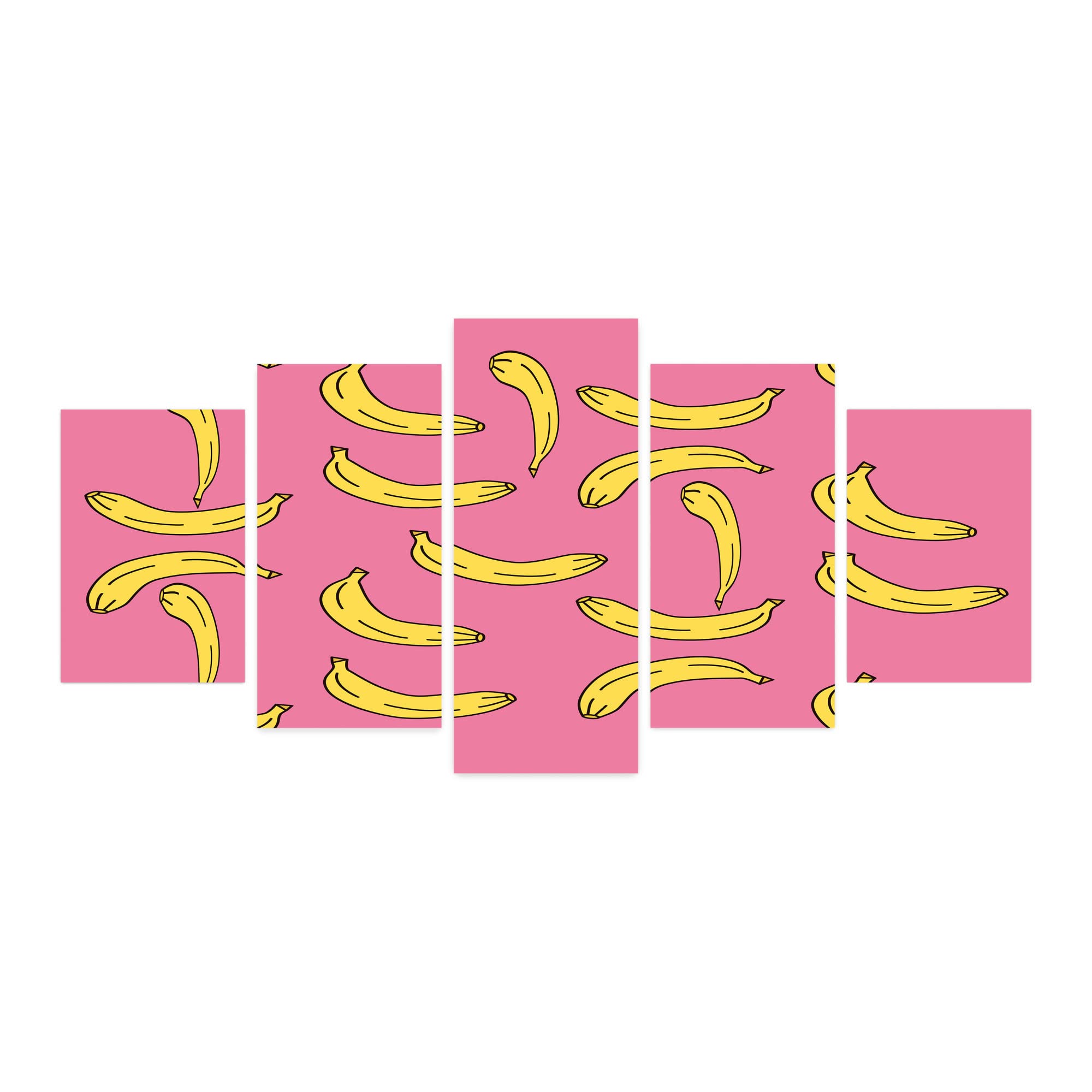 Ambesonne Vegan 5-Panel Acrylic Glass Wall Art - Banana Cartoon Style Tropical Summer Illustration, Pink & Yellow, 60x30 Inches - Perfect for Living Room, Bedroom & Dorm Decor | Summer-Themed Home Accent & Gift Idea