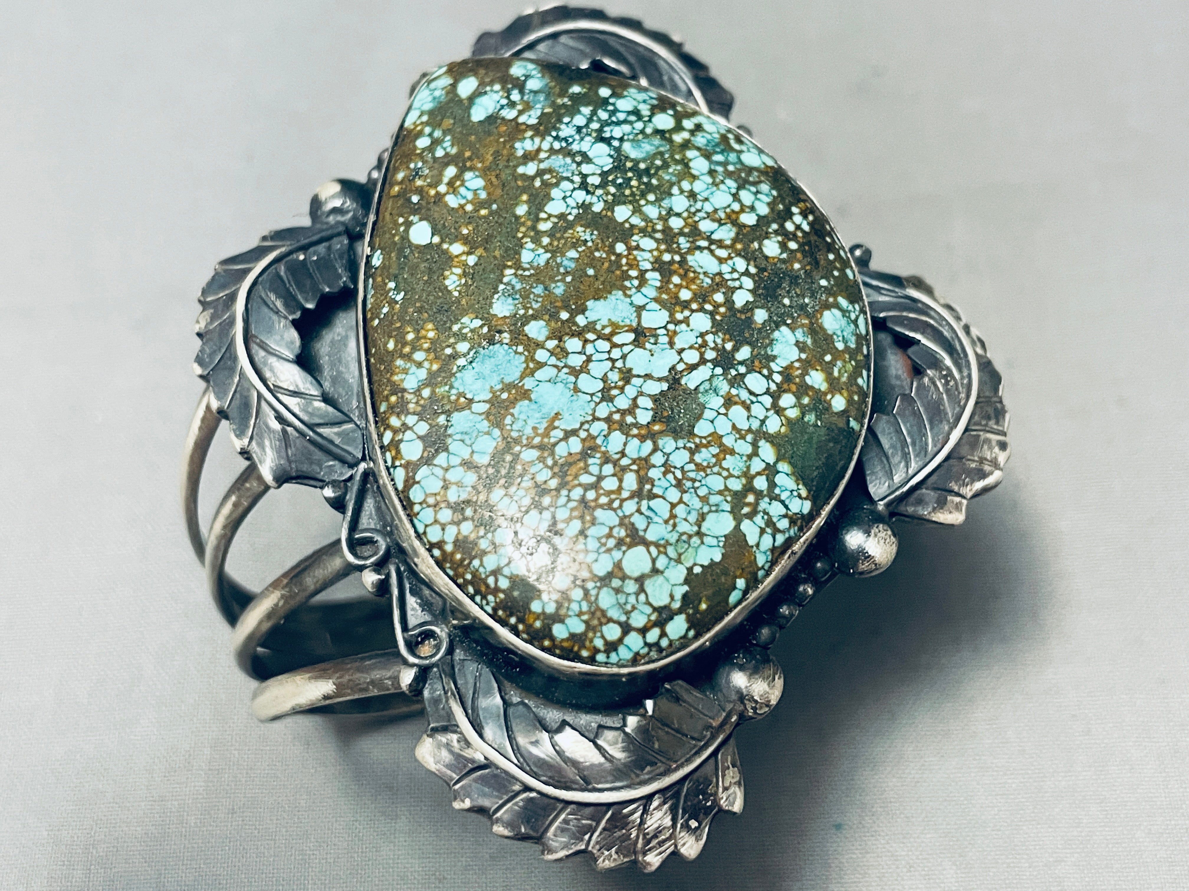 110g Wowza Vintage Navajo Spiderweb Turquoise Sterling Silver Bracelet - Handmade Native American Jewelry for Boho Fashion & Gift Giving