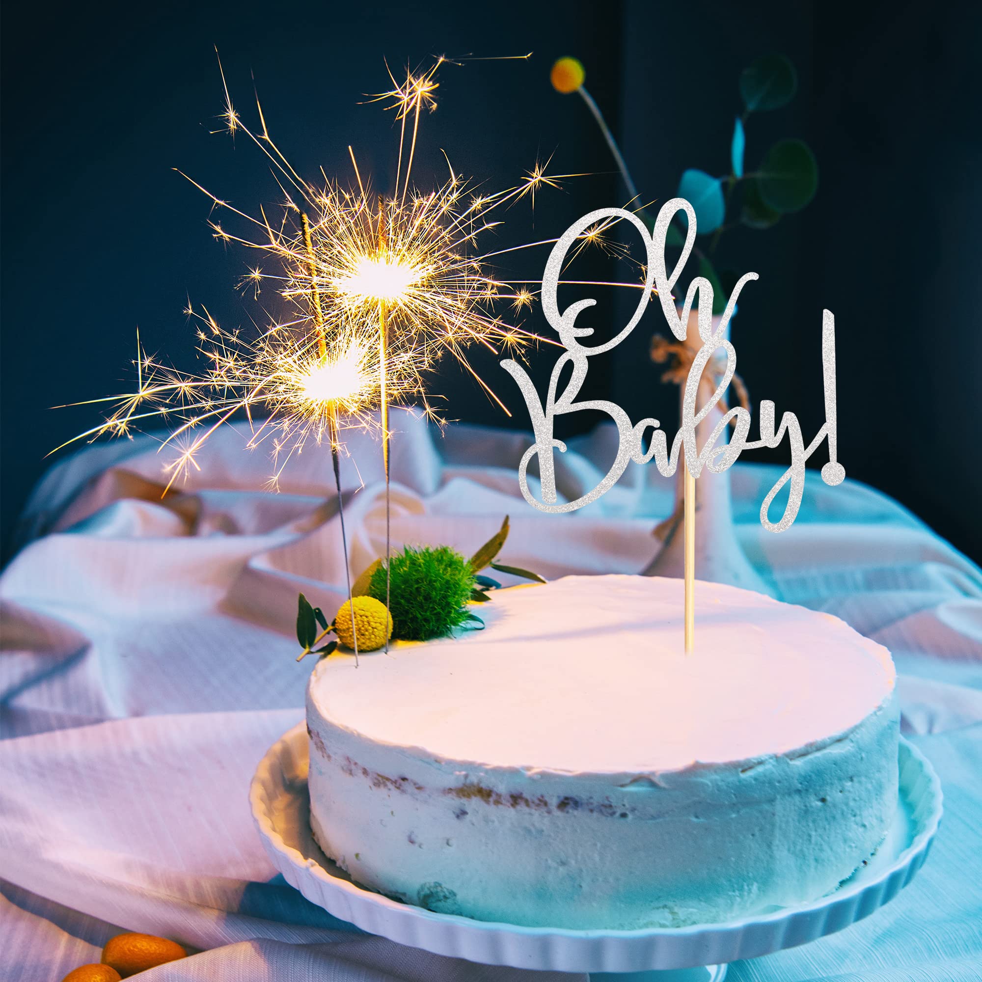 Baby Shower Cake Toppers - Silver Glitter Cake Picks for Baby Shower & Kids Birthday Party Decorations | Gender Reveal, 1st Birthday, Newborn Celebration Party Supplies
