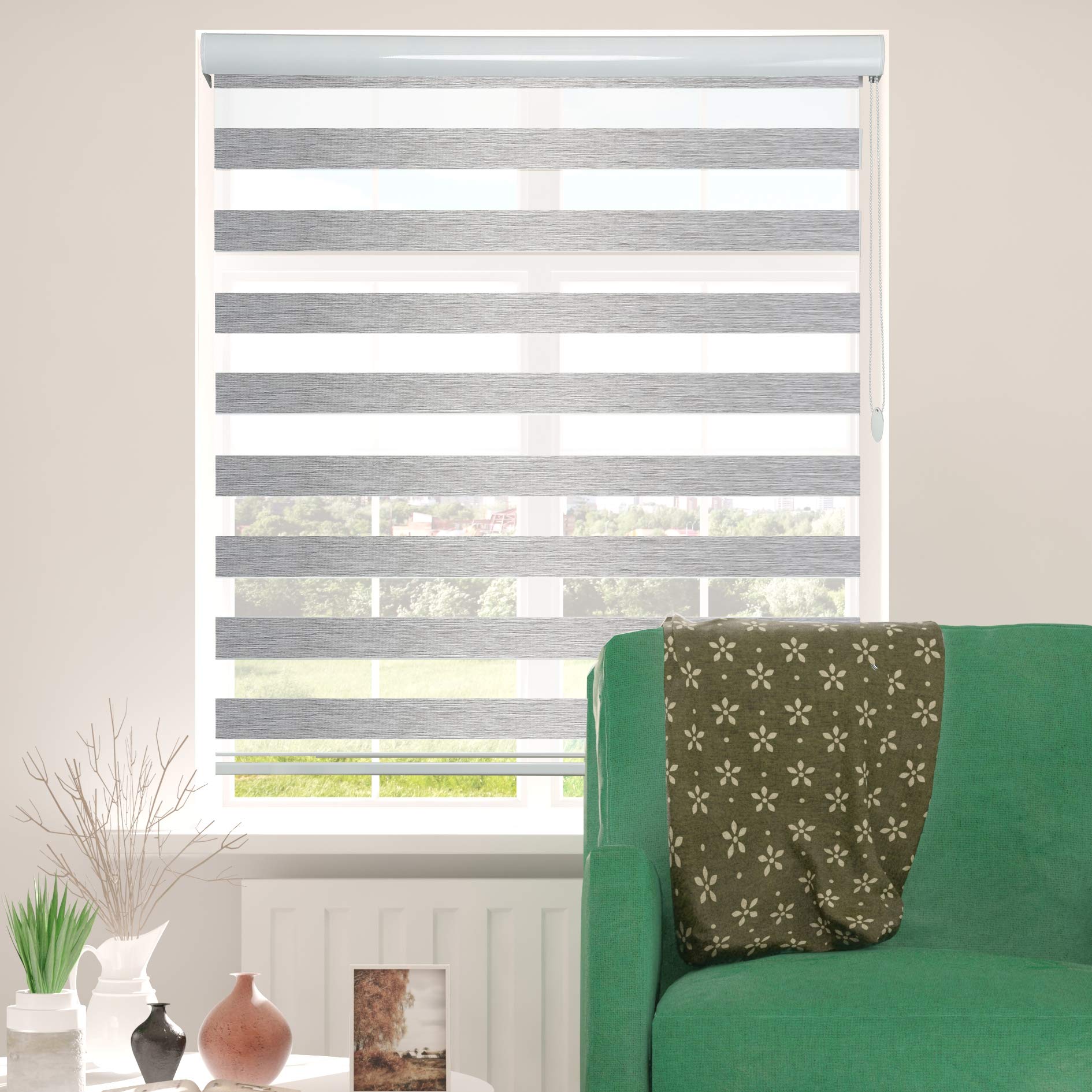 Zebra Dual Layer Roller Sheer Shades Blinds - Light Filtering Window Treatments for Day & Night Privacy - 72